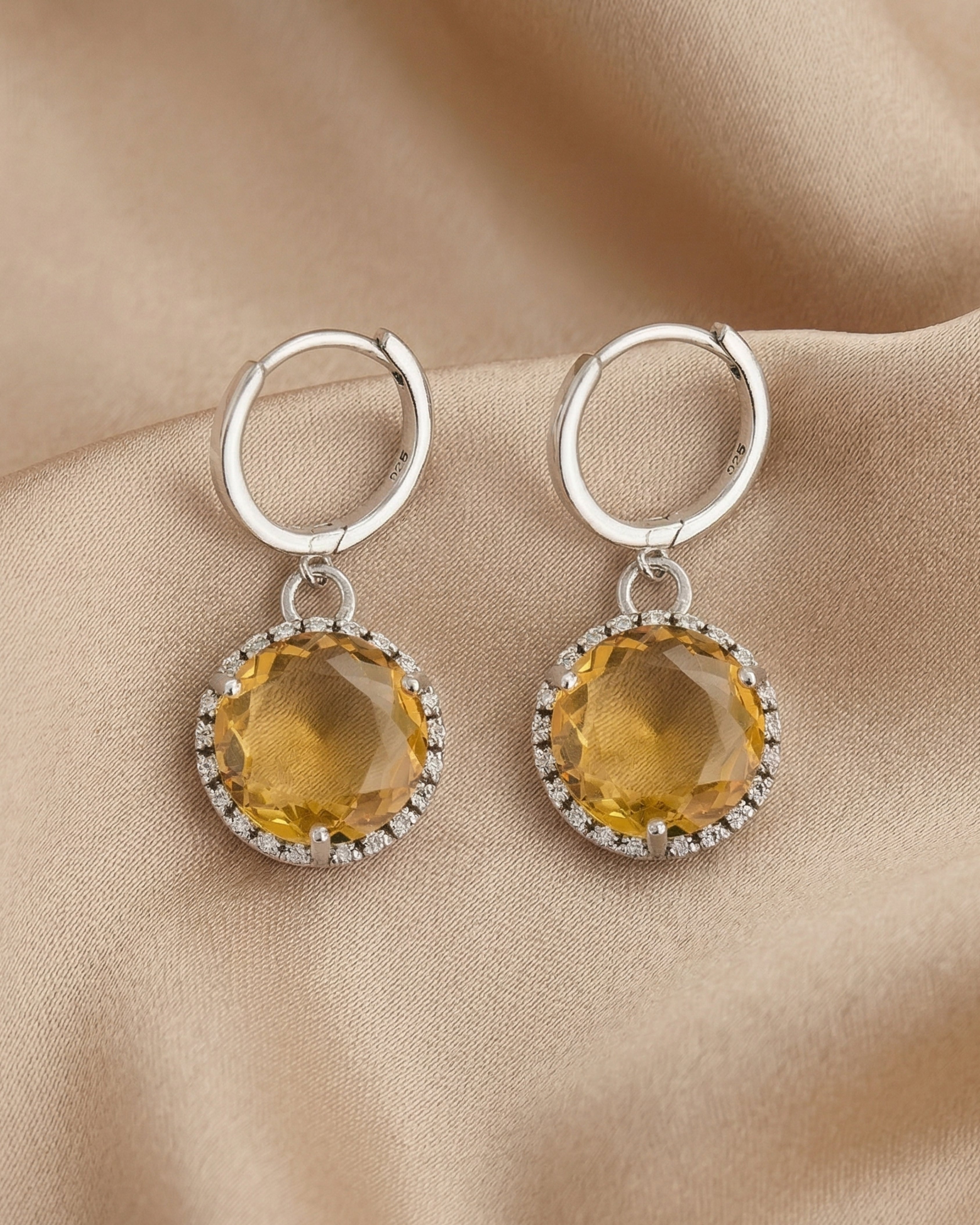 Radiant Citrine & Diamond Silver Earrings