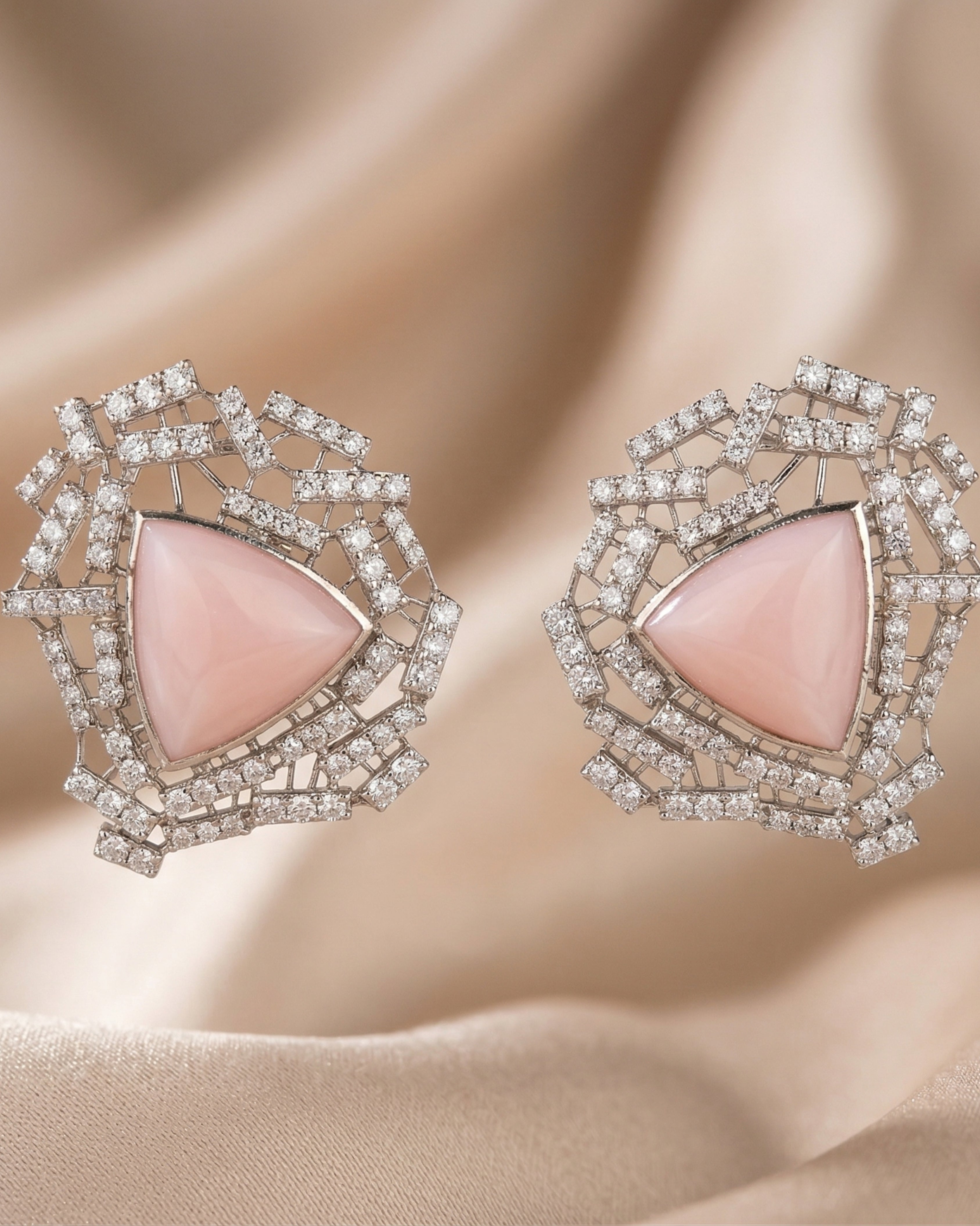 Romantic Pink Opal & White Topaz Earrings