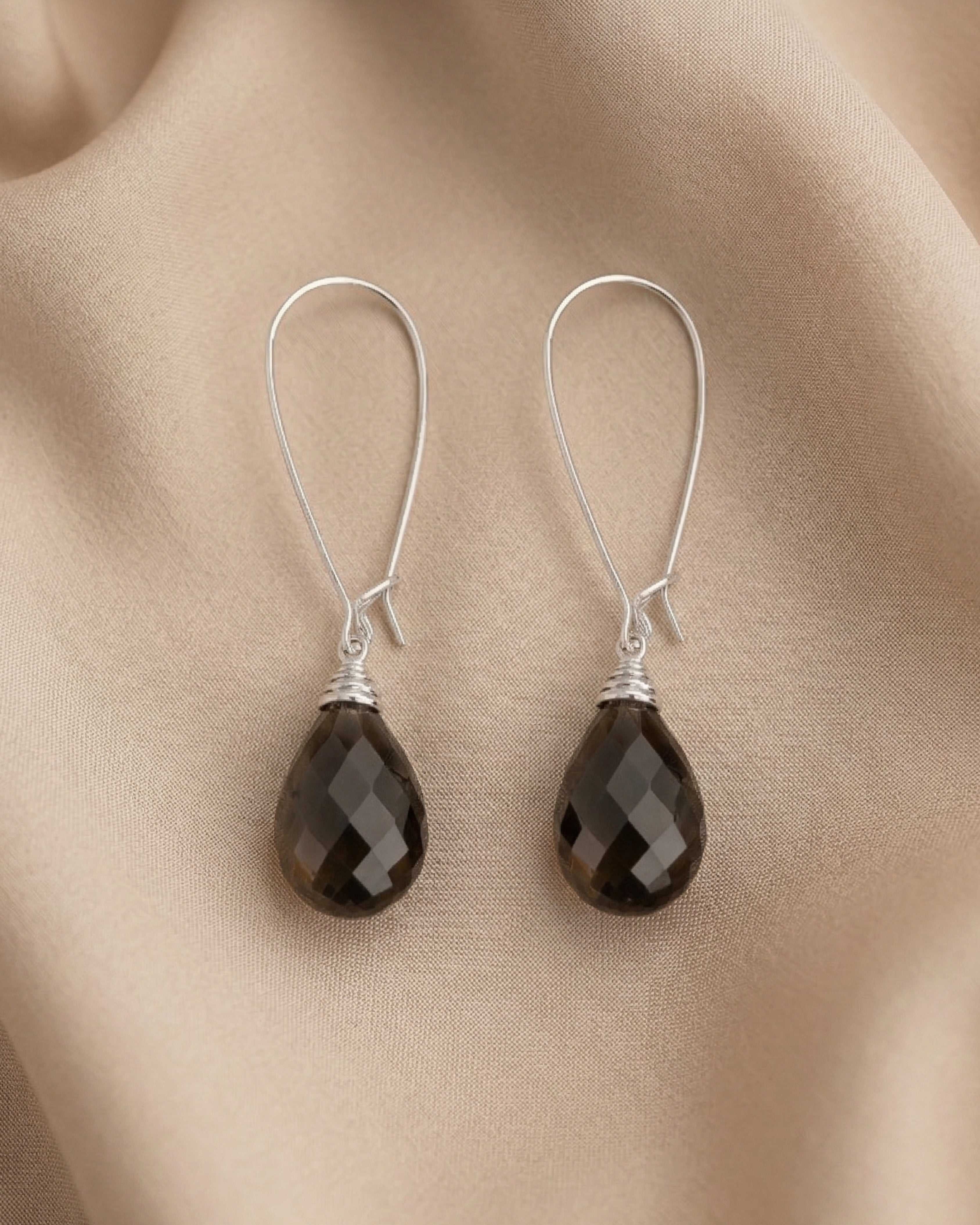 Checkerboard Smoky Quartz Silver Dangles