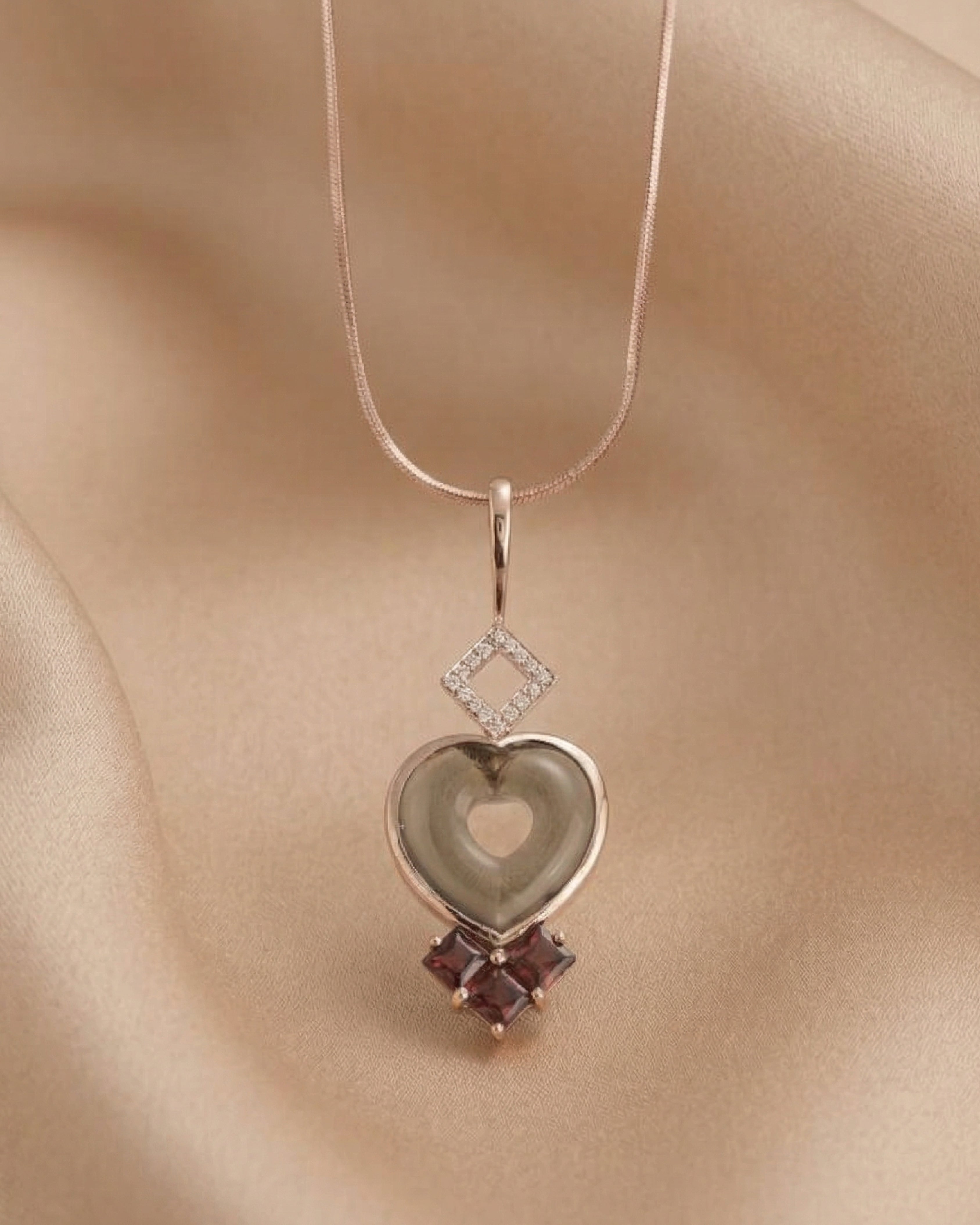 Romantic Smoky Quartz Heart & Garnet Necklace