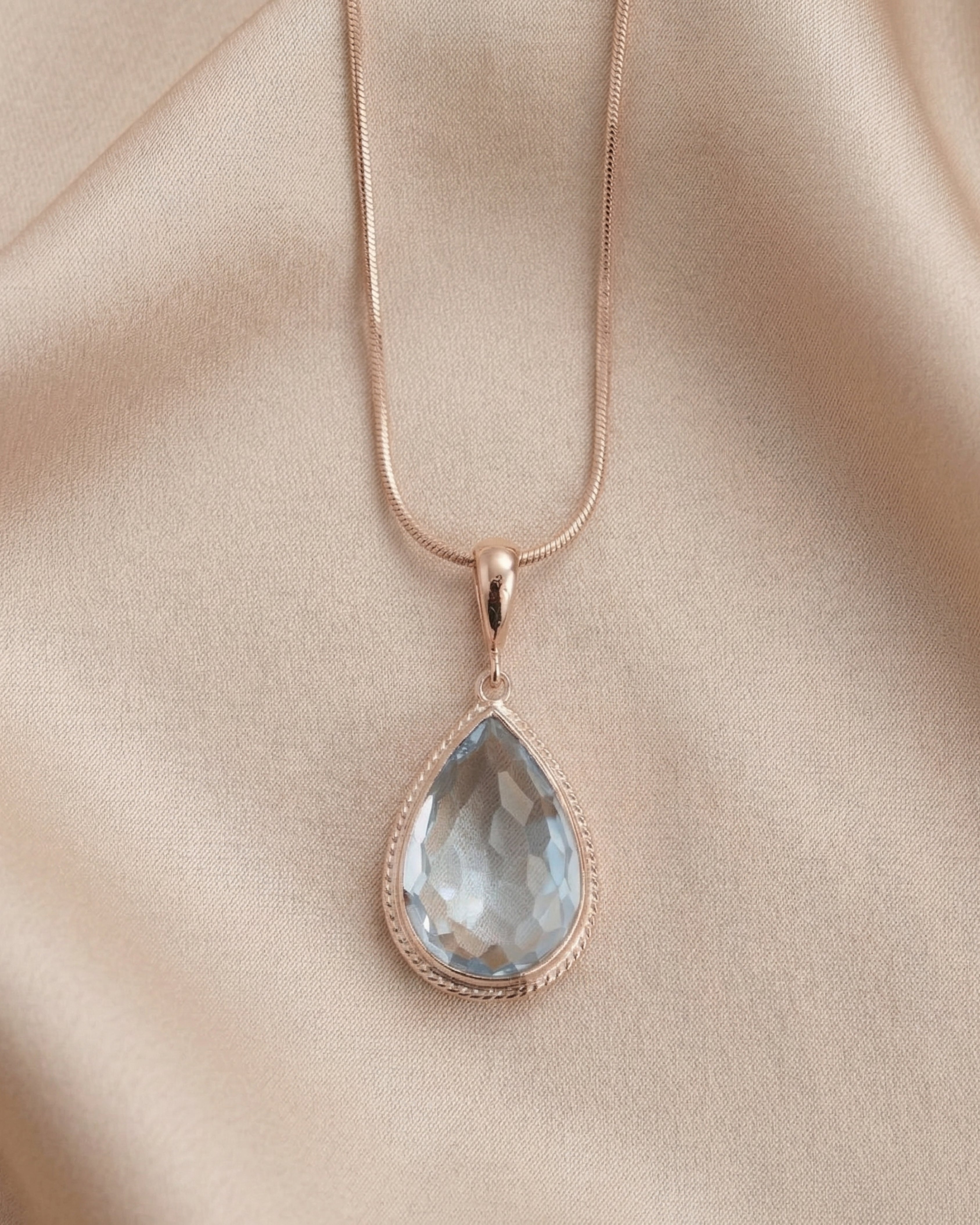 Pear Sky Blue Topaz Rose Gold Necklace