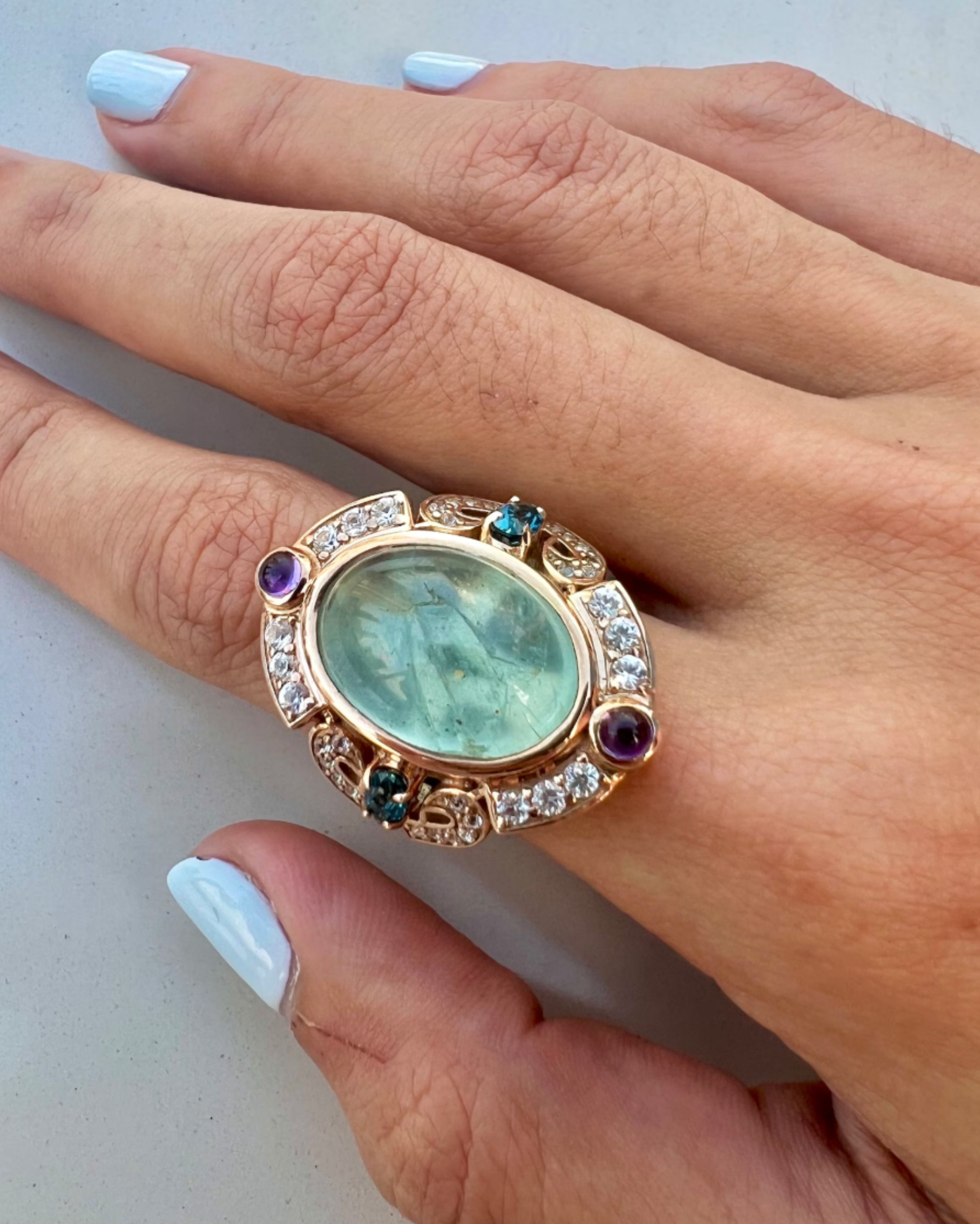 Aquamarine, Amethyst & Topaz Rose Gold Ring