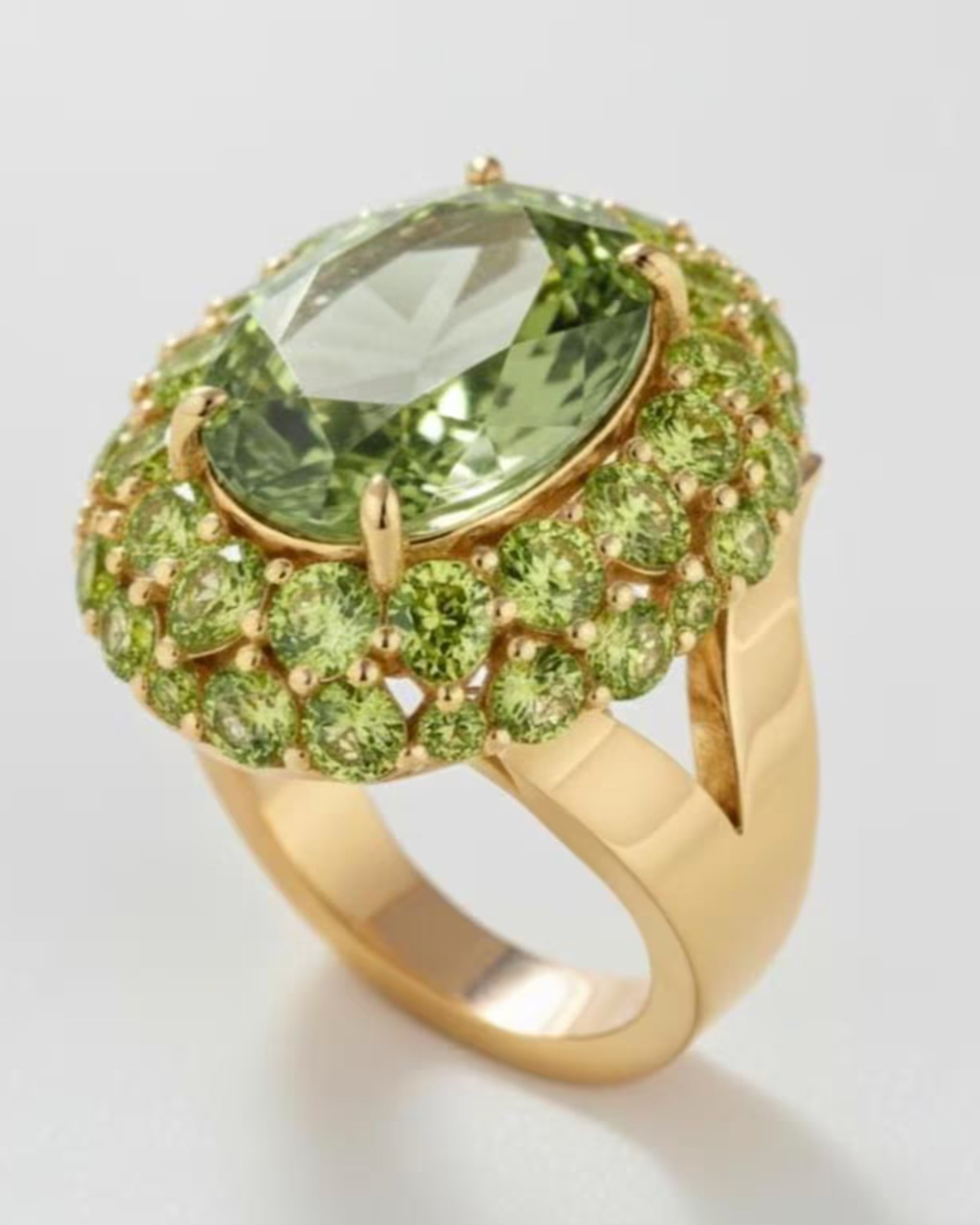 Green Amethyst & Peridot Gold Plated Ring