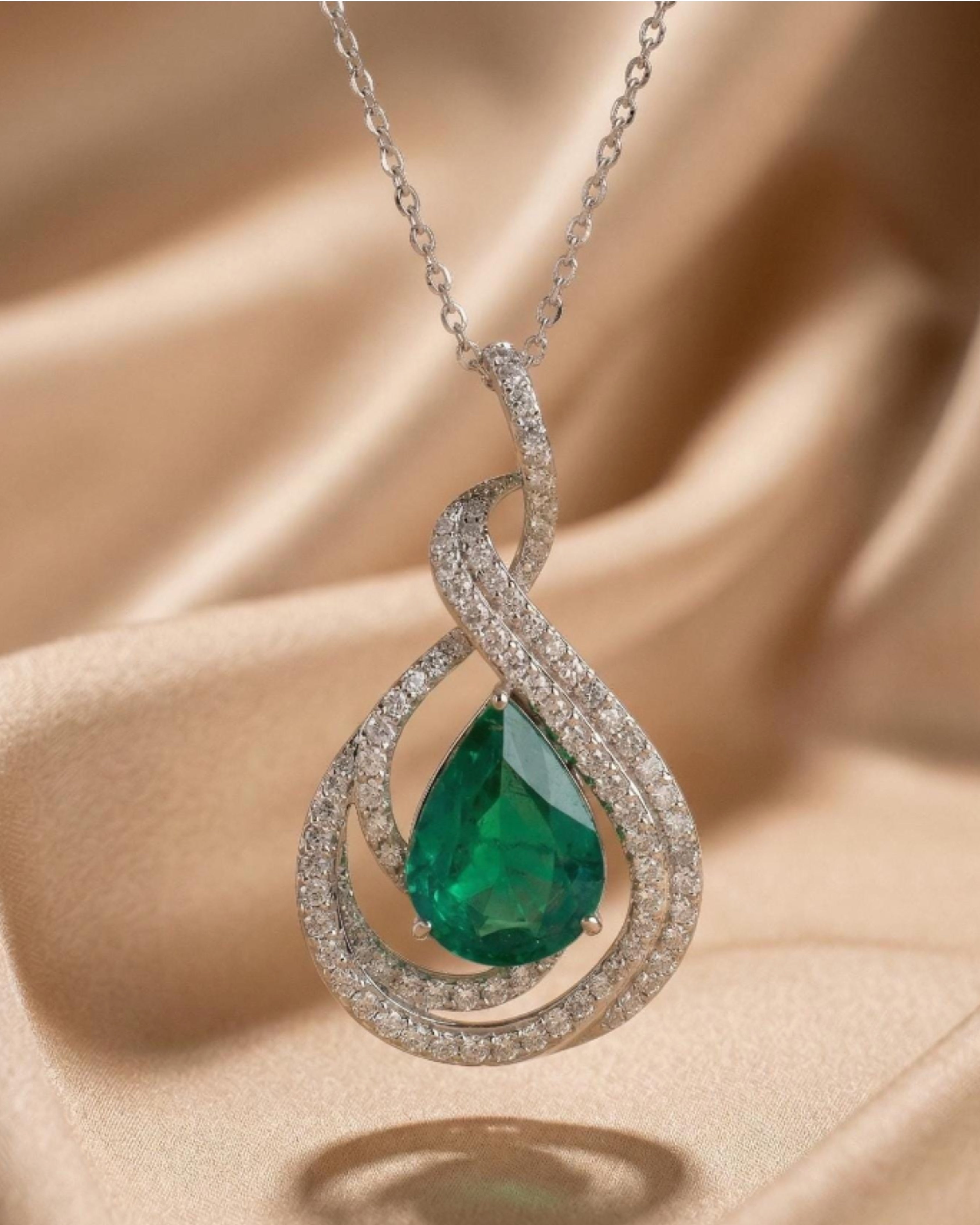 Vibrant Emerald & Zircon Silver Pendant