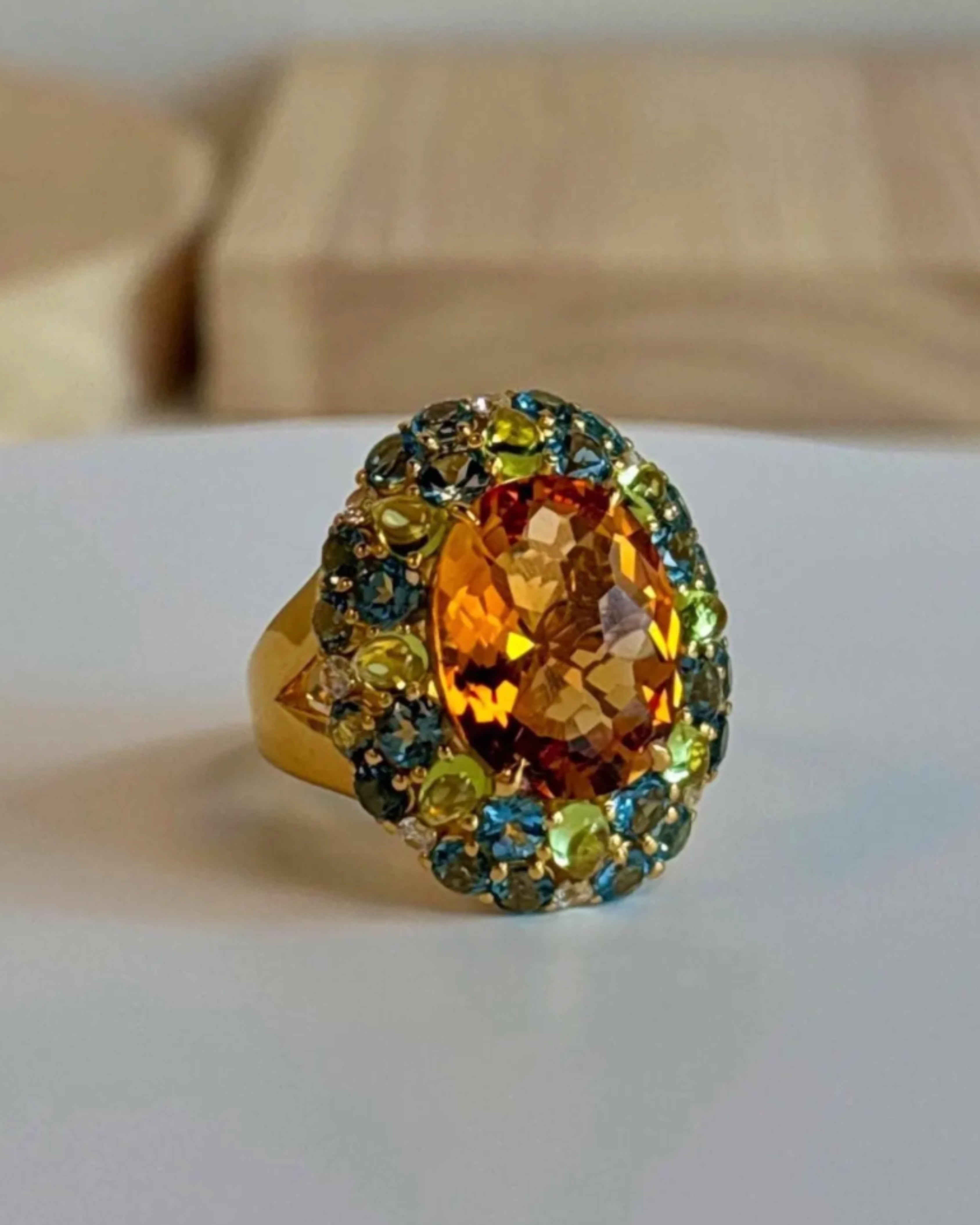 Citrine & Peridot Yellow Gold Plated Ring