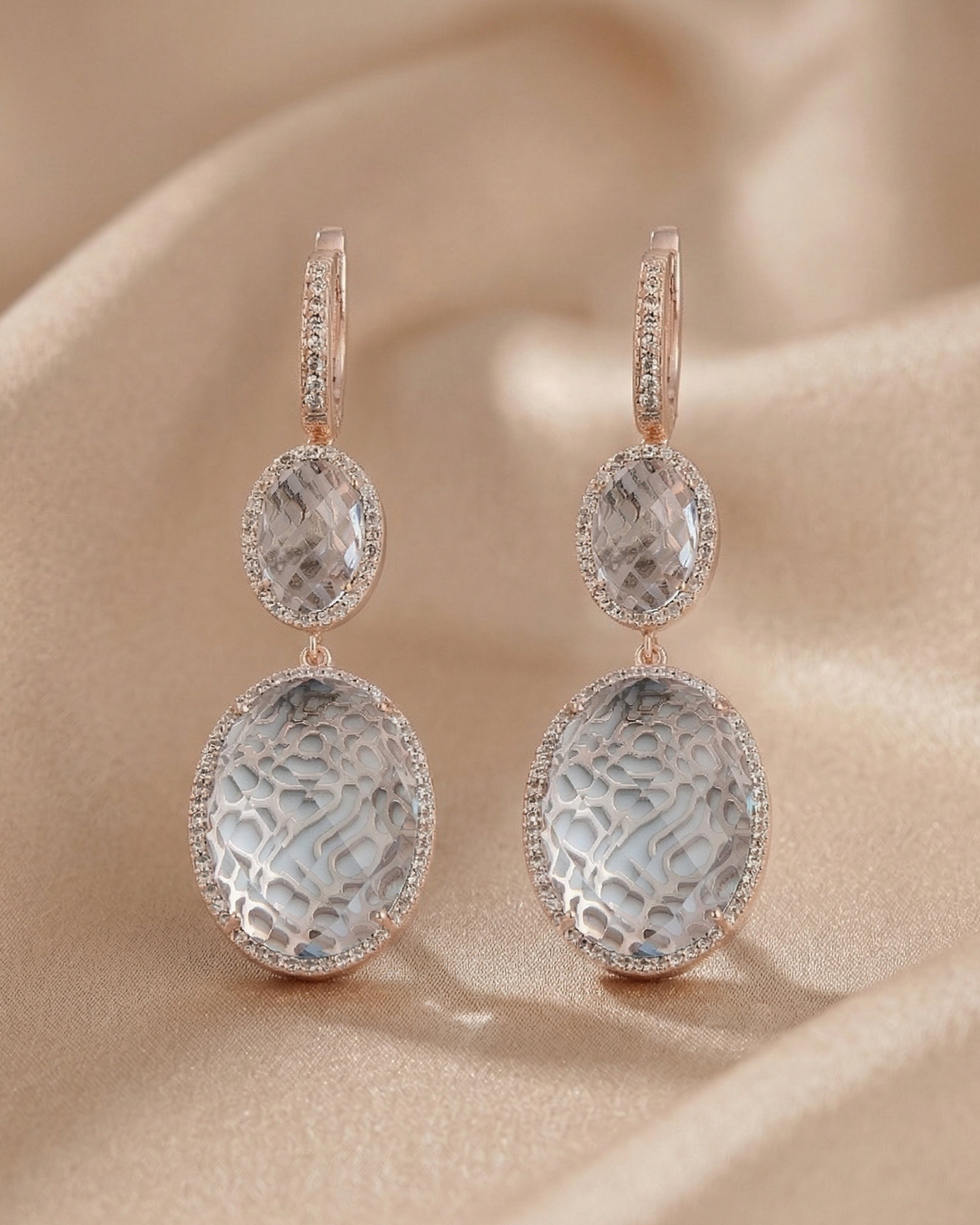 Sky Blue Topaz Rose Gold Plated Filigree Earrings