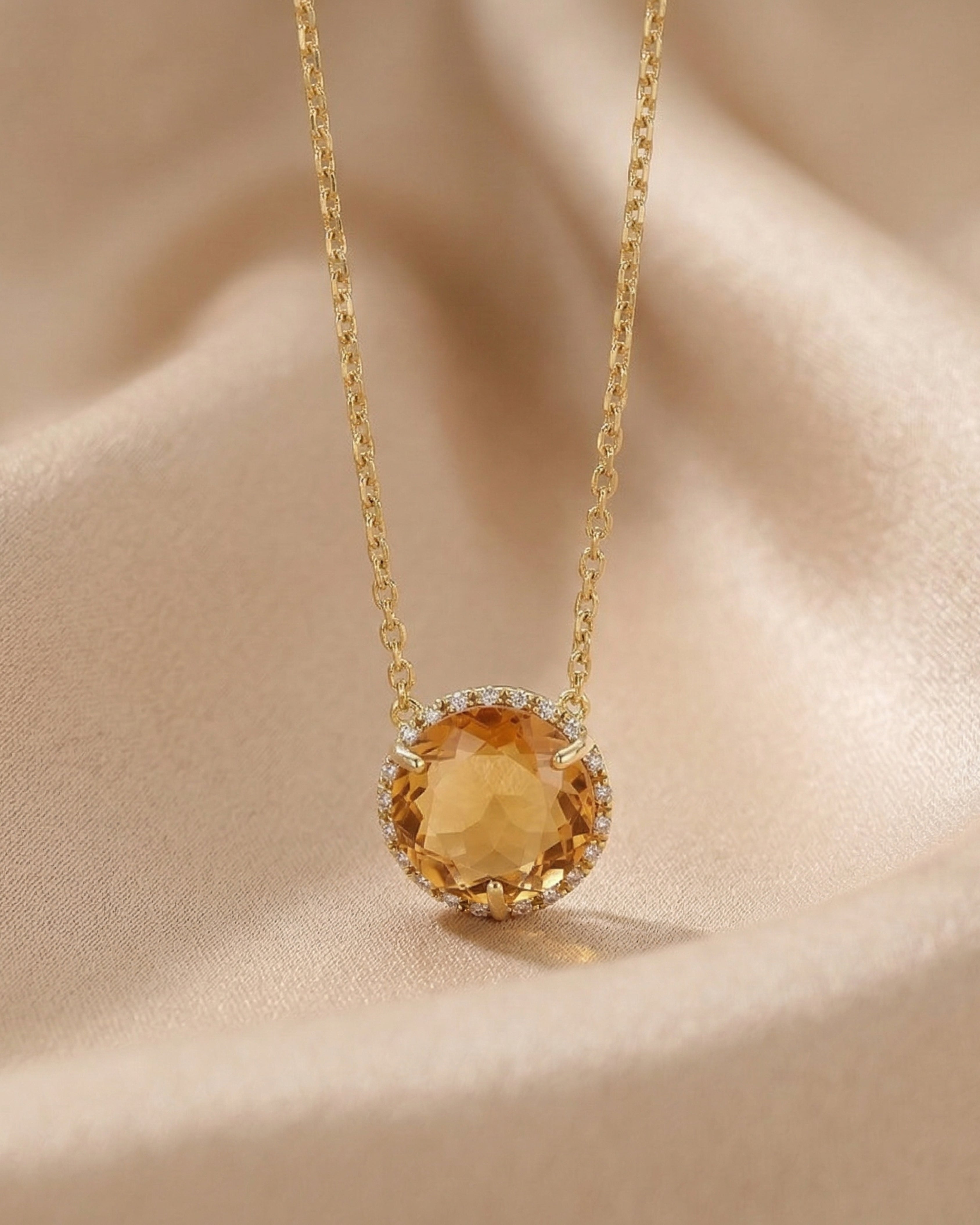 Vibrant Citrine & Diamond 14K Gold Necklace
