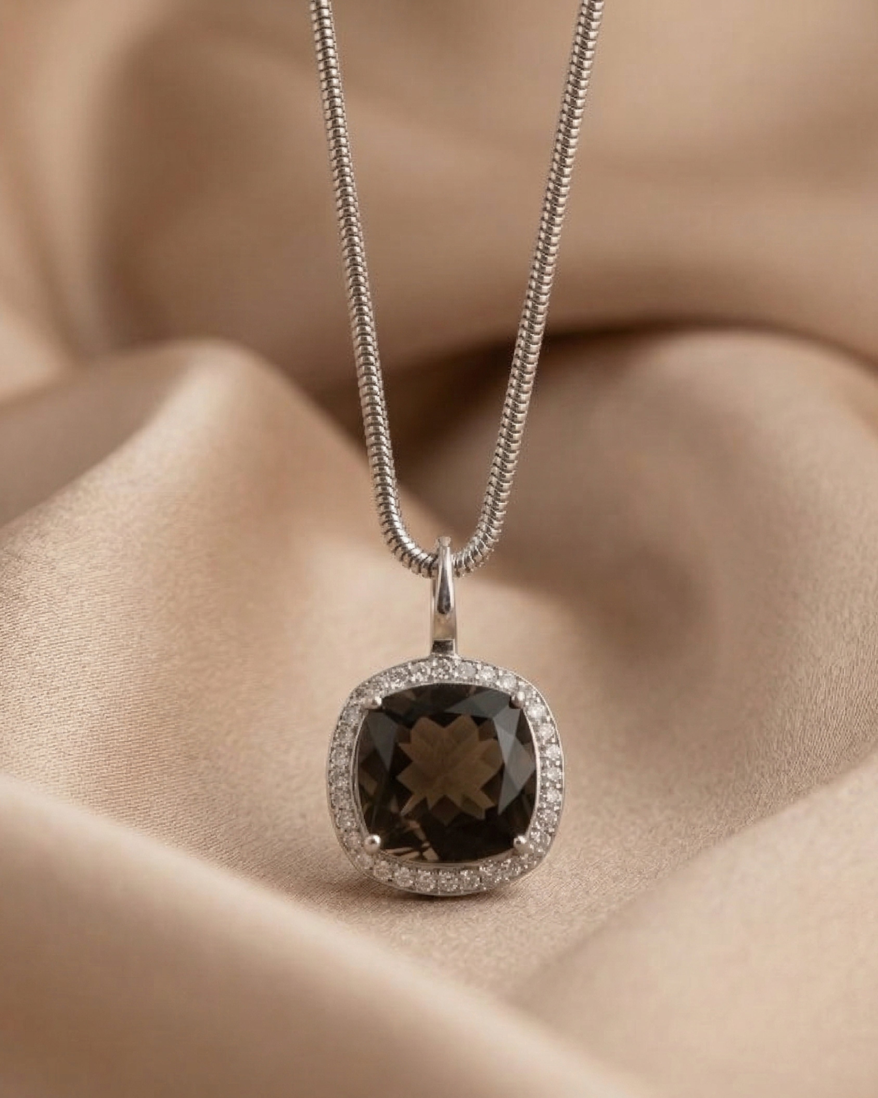 Art Deco Smoky Quartz & White Topaz Necklace