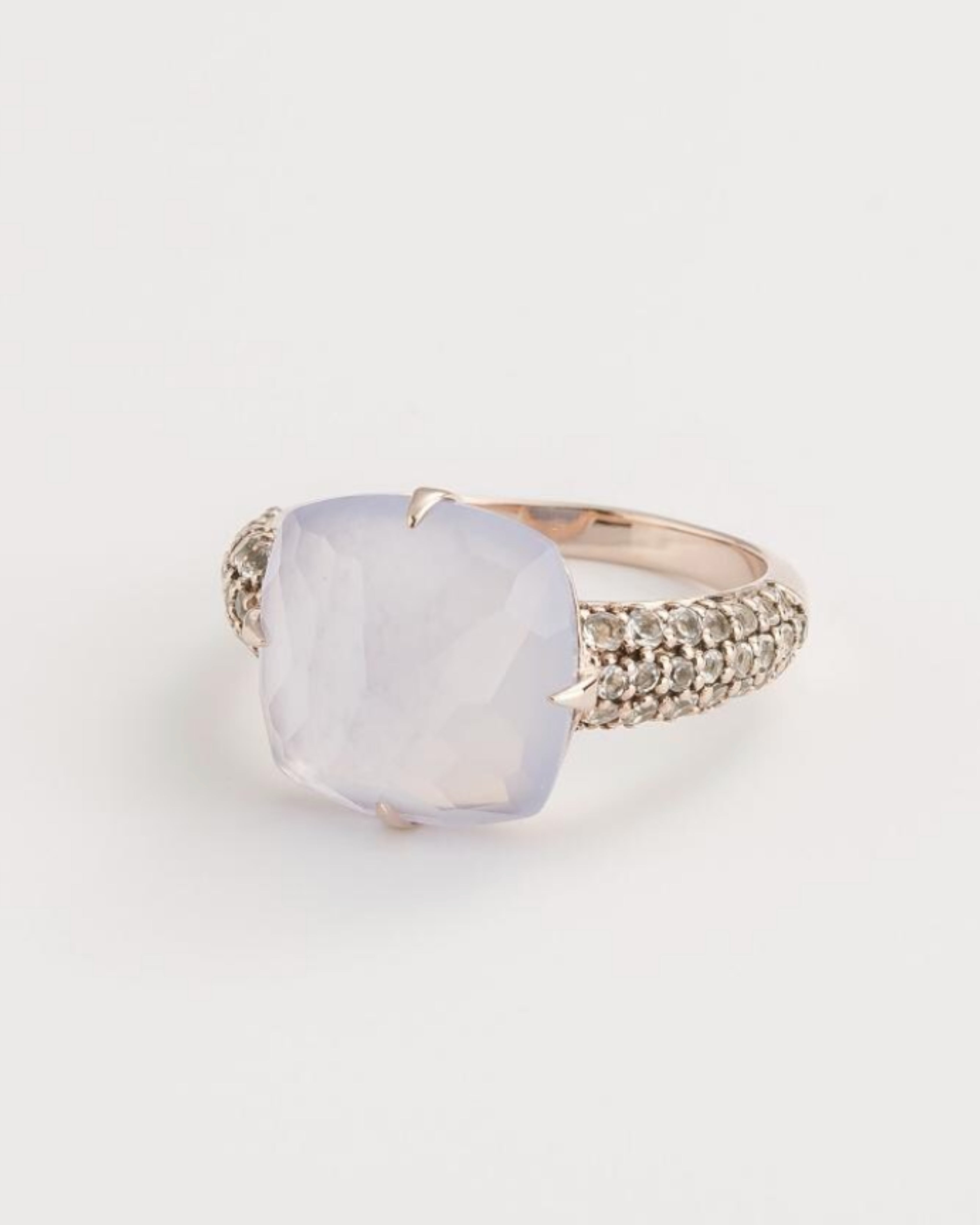 Classic Blue Chalcedony Rose Gold Plated Ring
