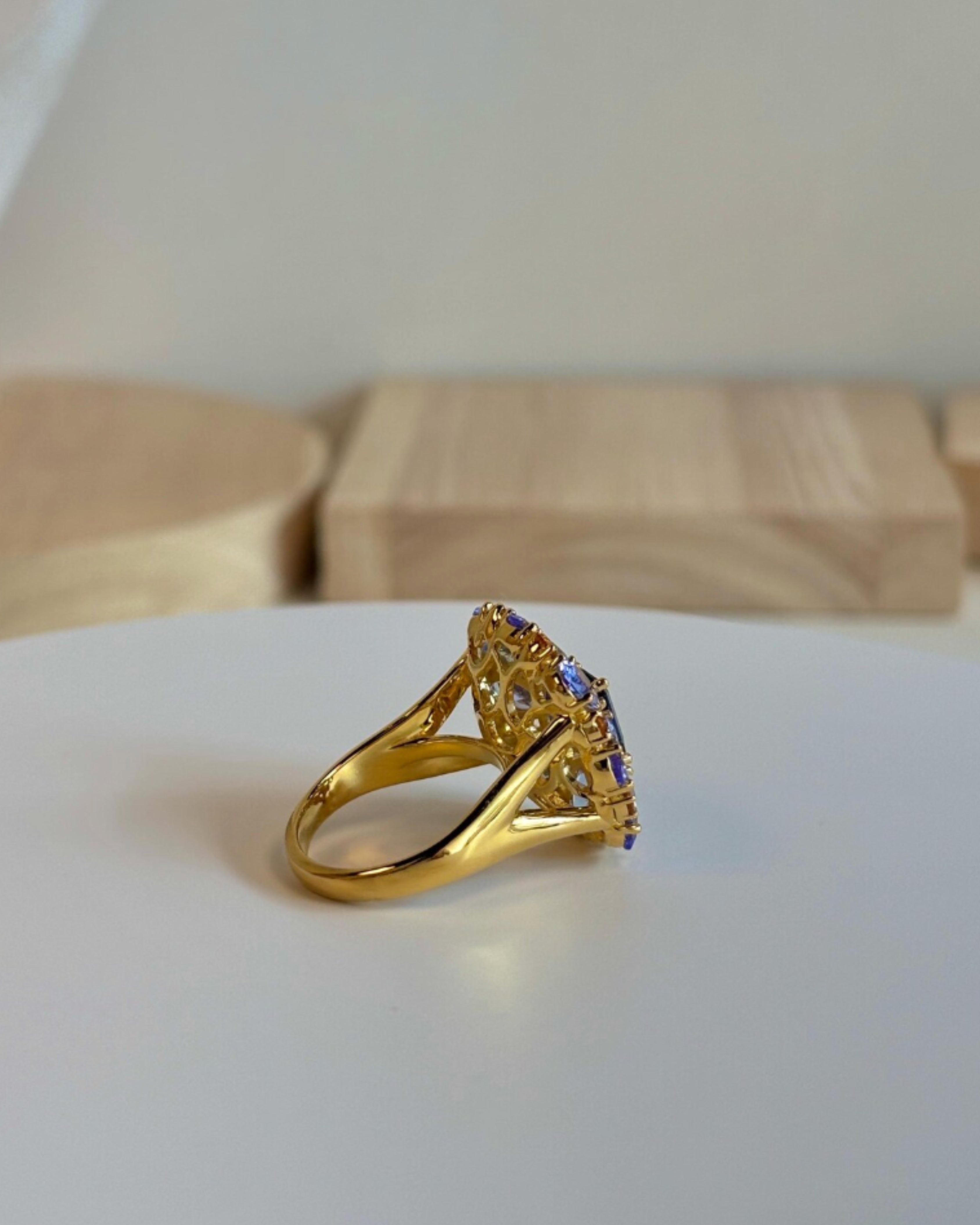 Sapphire, Tanzanite & Citrine Gold Plated Ring
