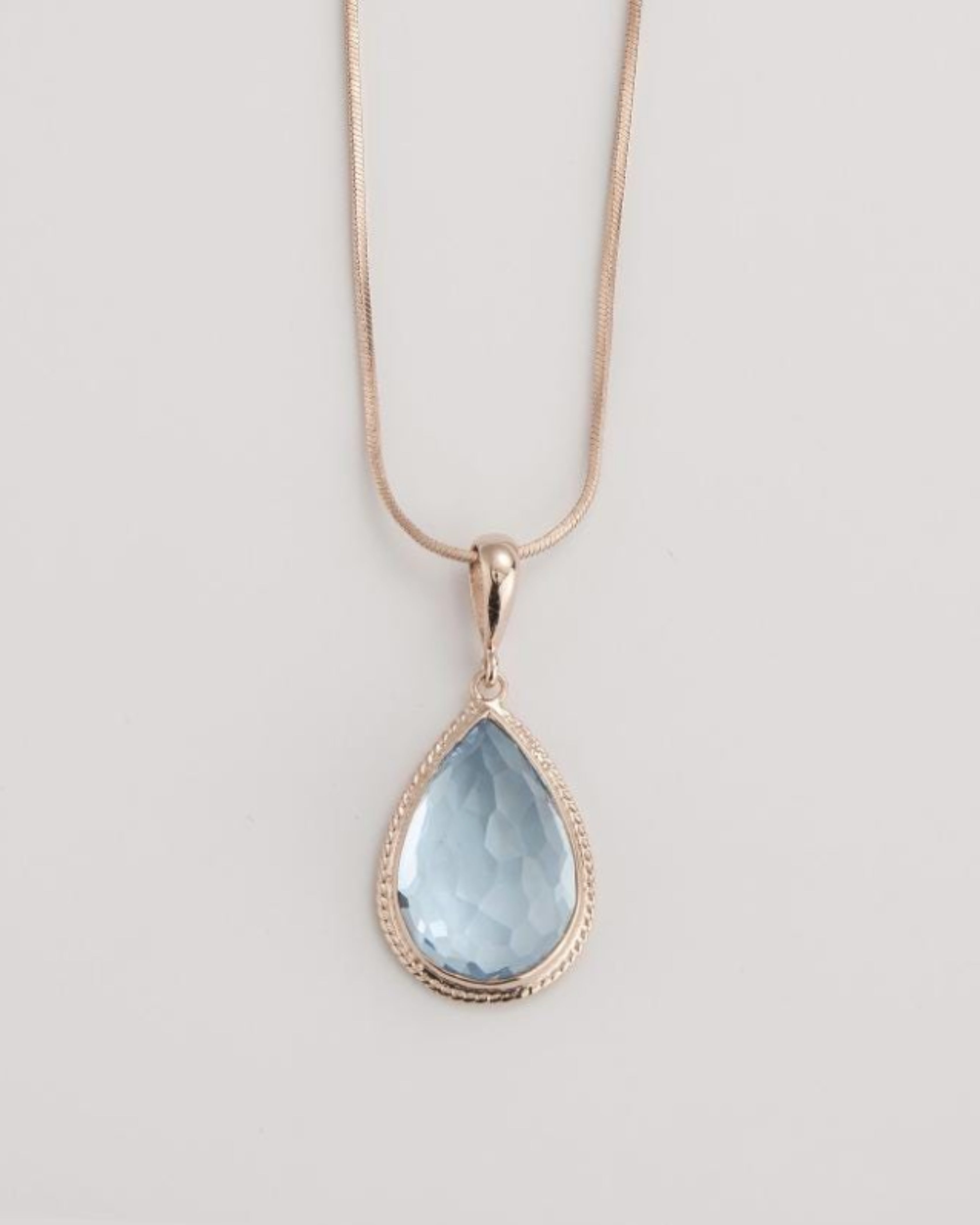 Pear Sky Blue Topaz Rose Gold Necklace