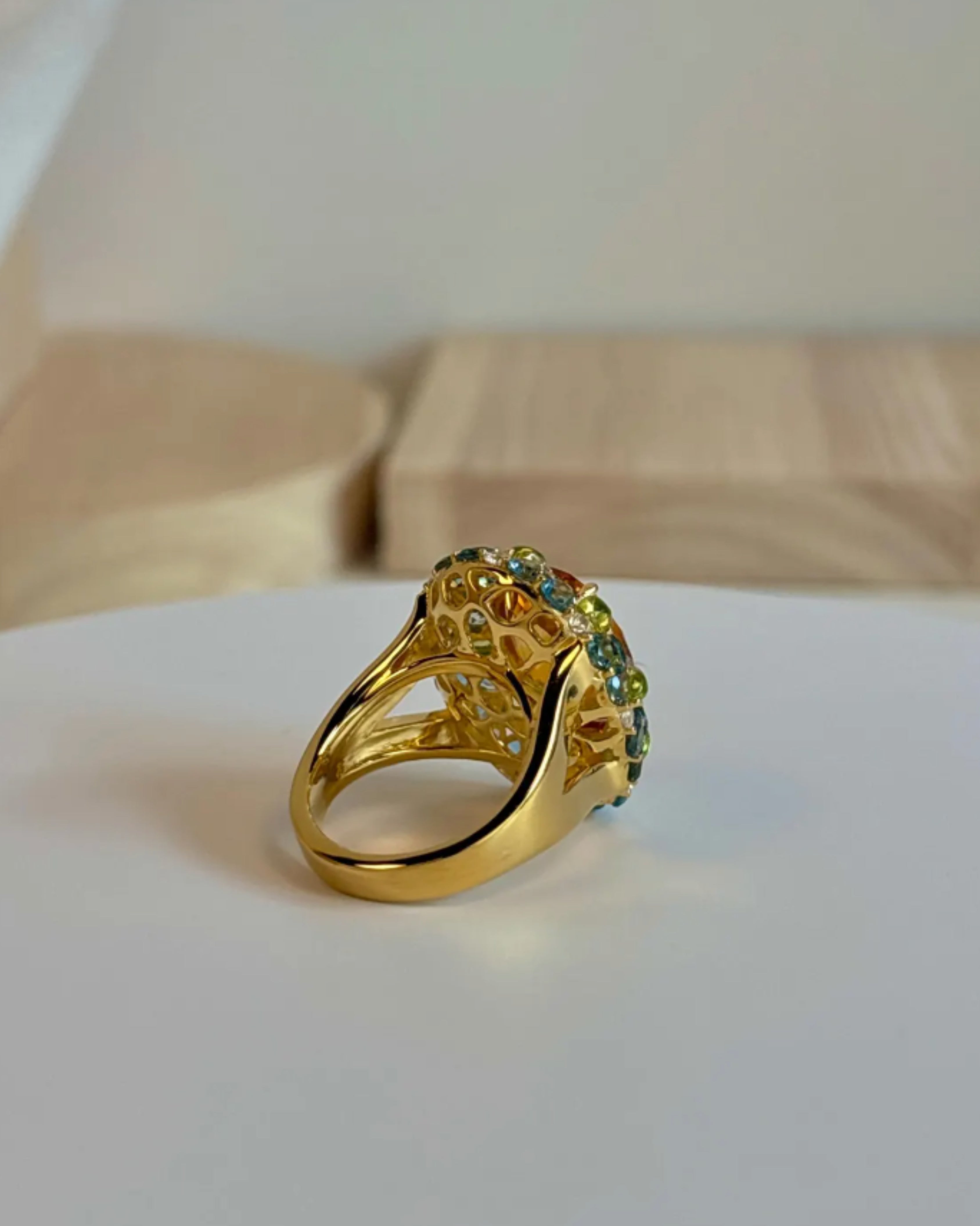 Citrine & Peridot Yellow Gold Plated Ring
