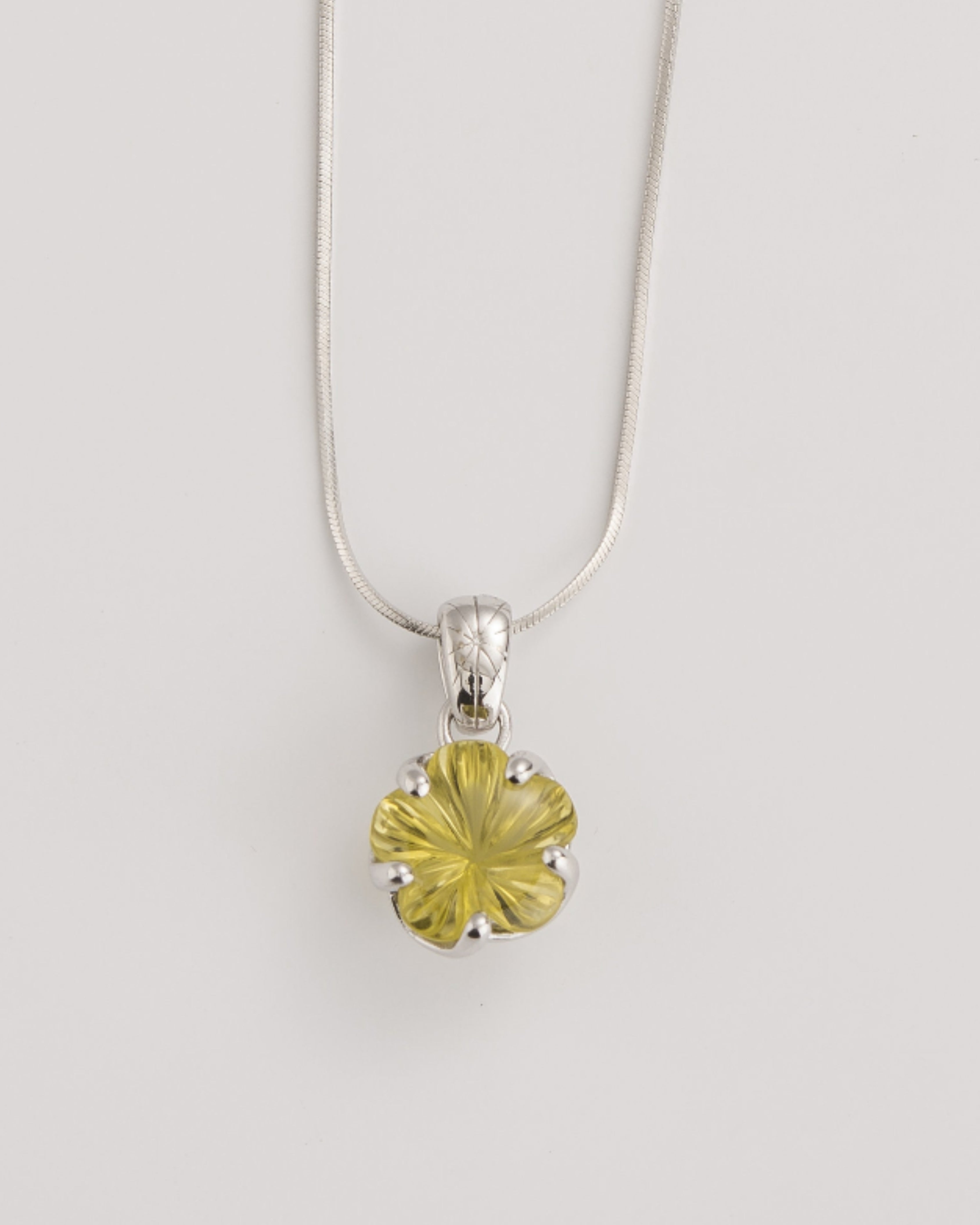 Sculptural Lemon Quartz Flower Silver Necklace