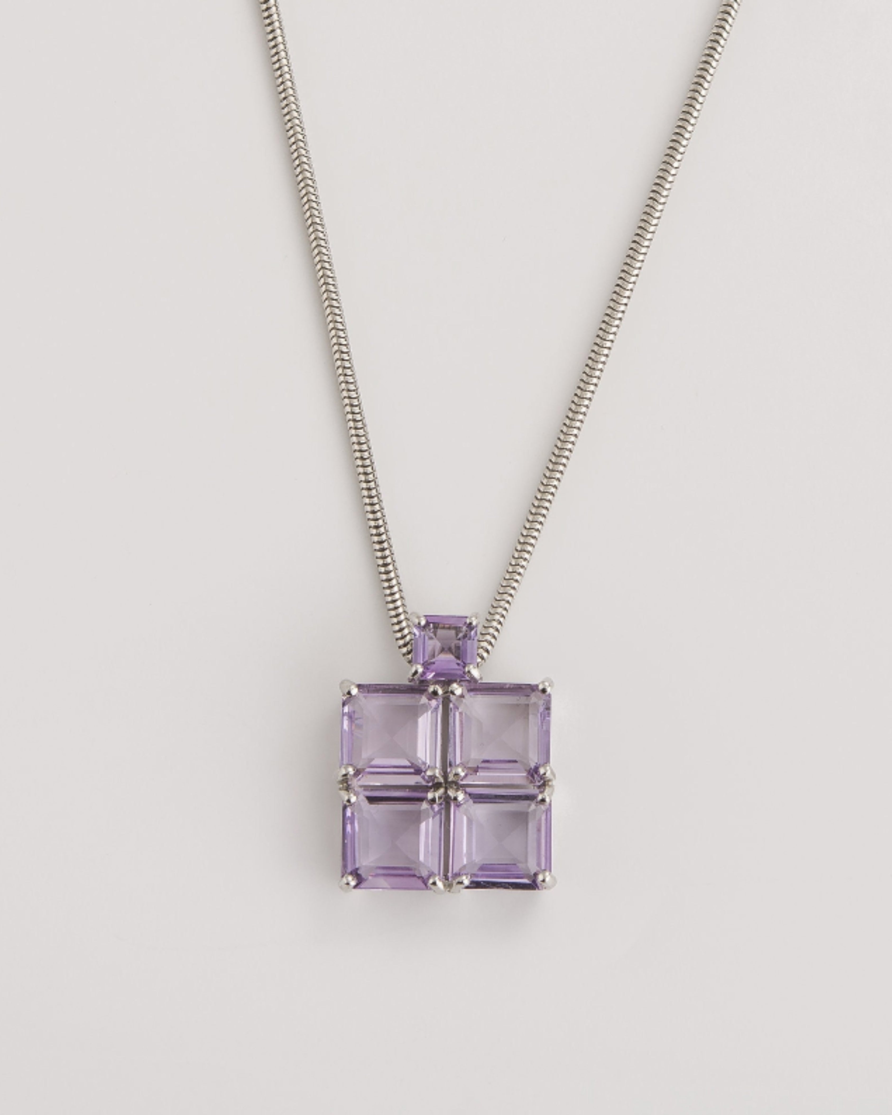 Geometric Octagon Amethyst Silver Necklace