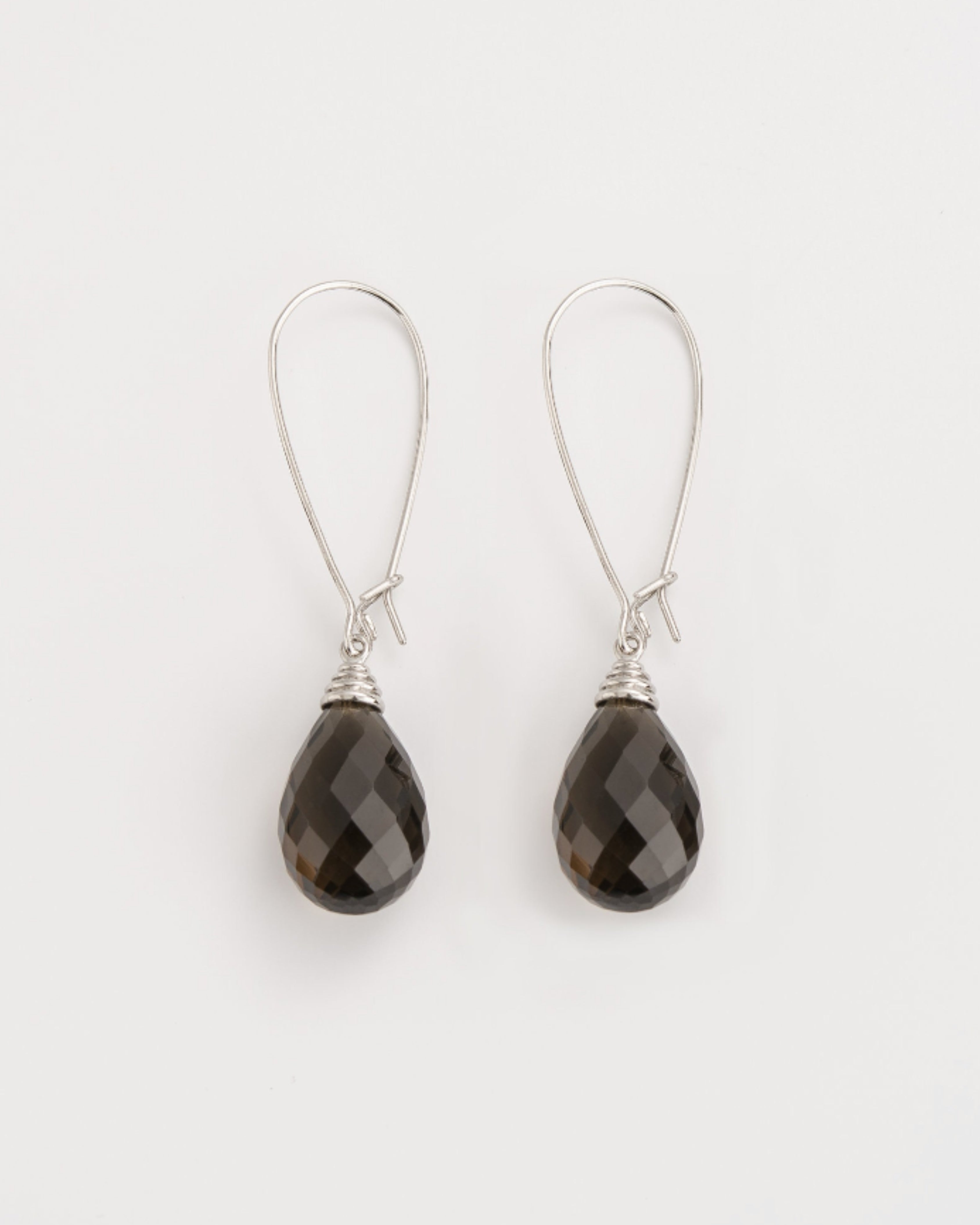 Checkerboard Smoky Quartz Silver Dangles