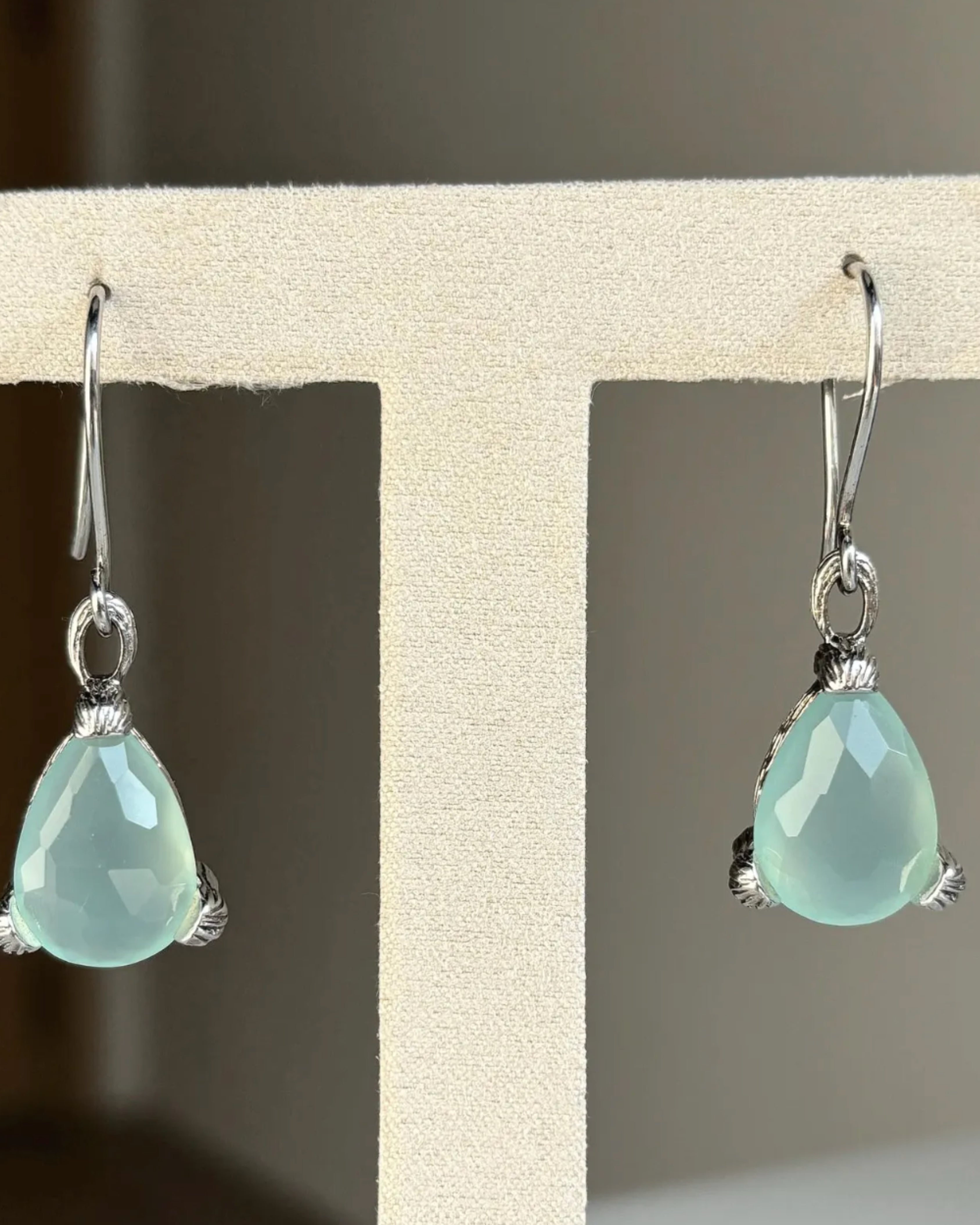 Serene Prehnite Chalcedony Silver Drops