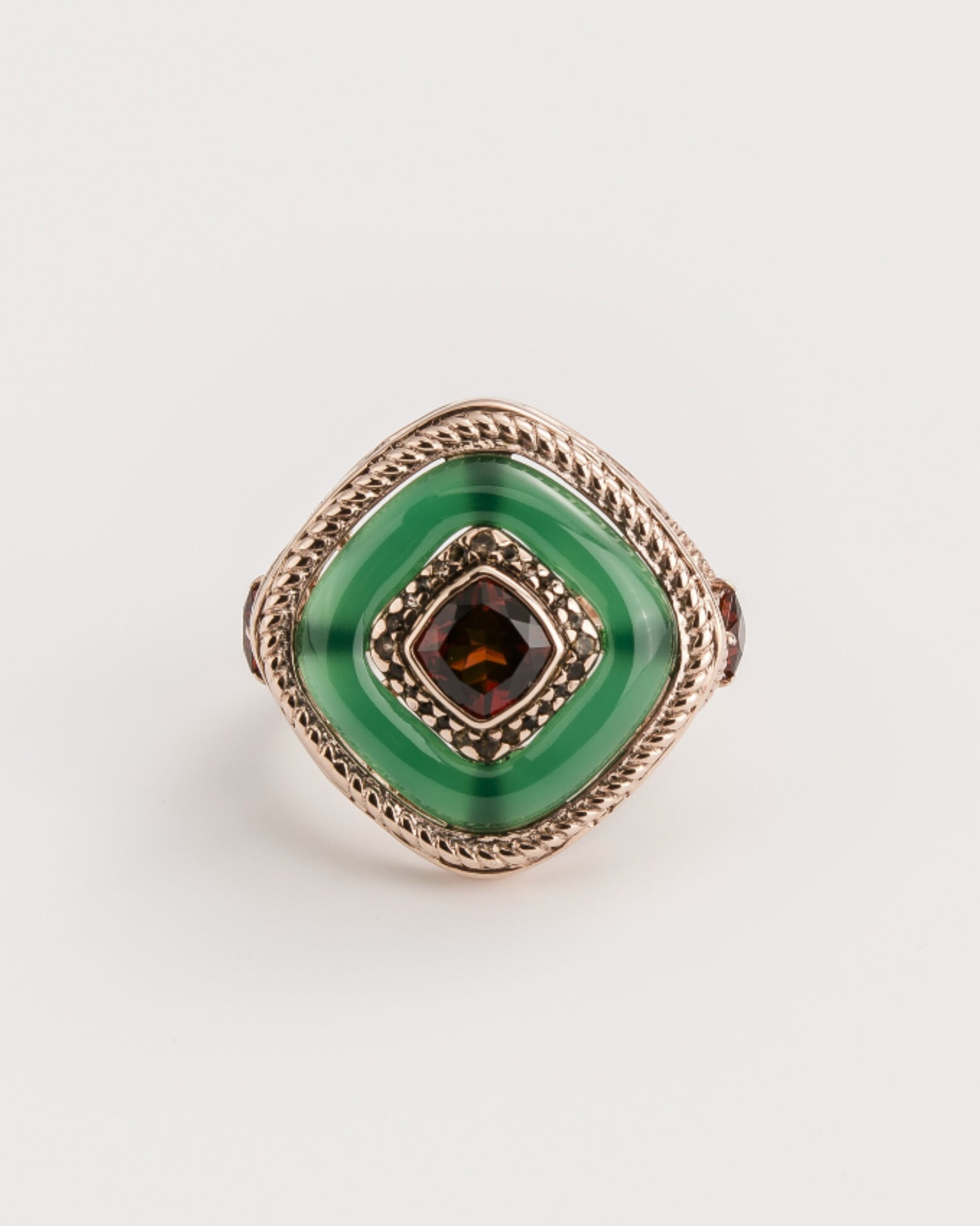 Vintage Green Onyx & Smoky Quartz Ring