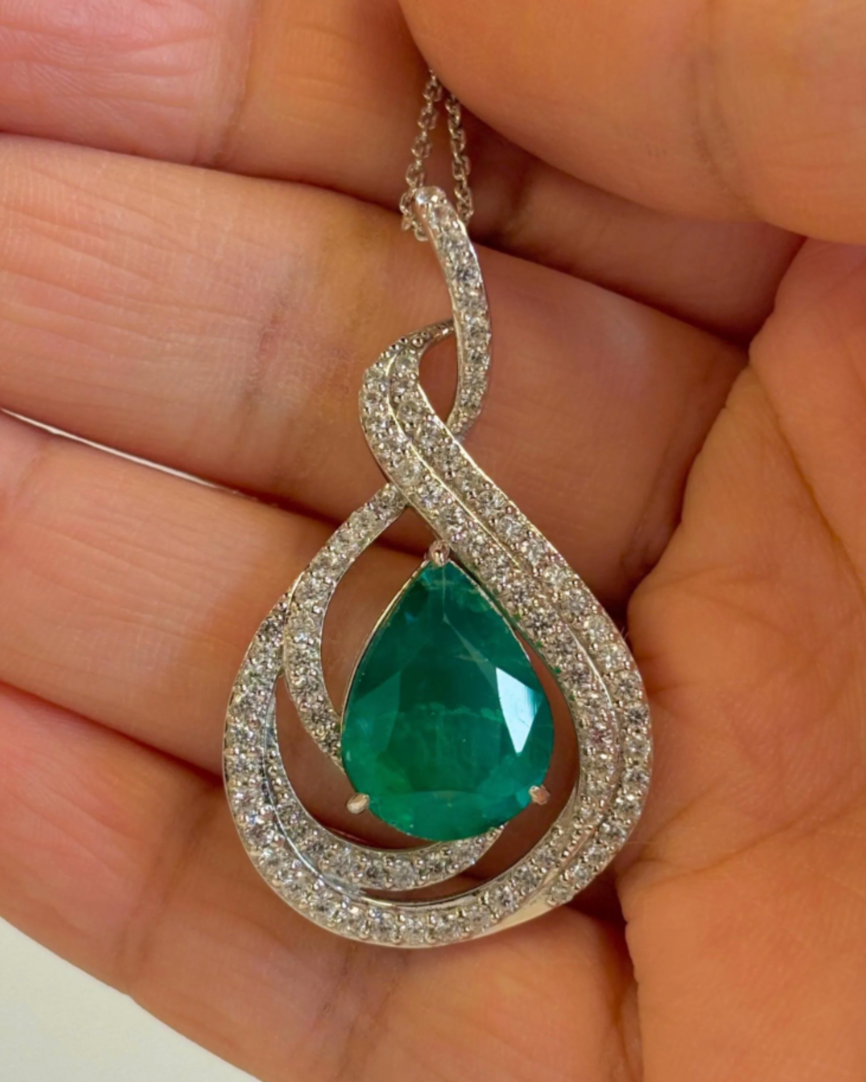 Vibrant Emerald & Zircon Silver Pendant