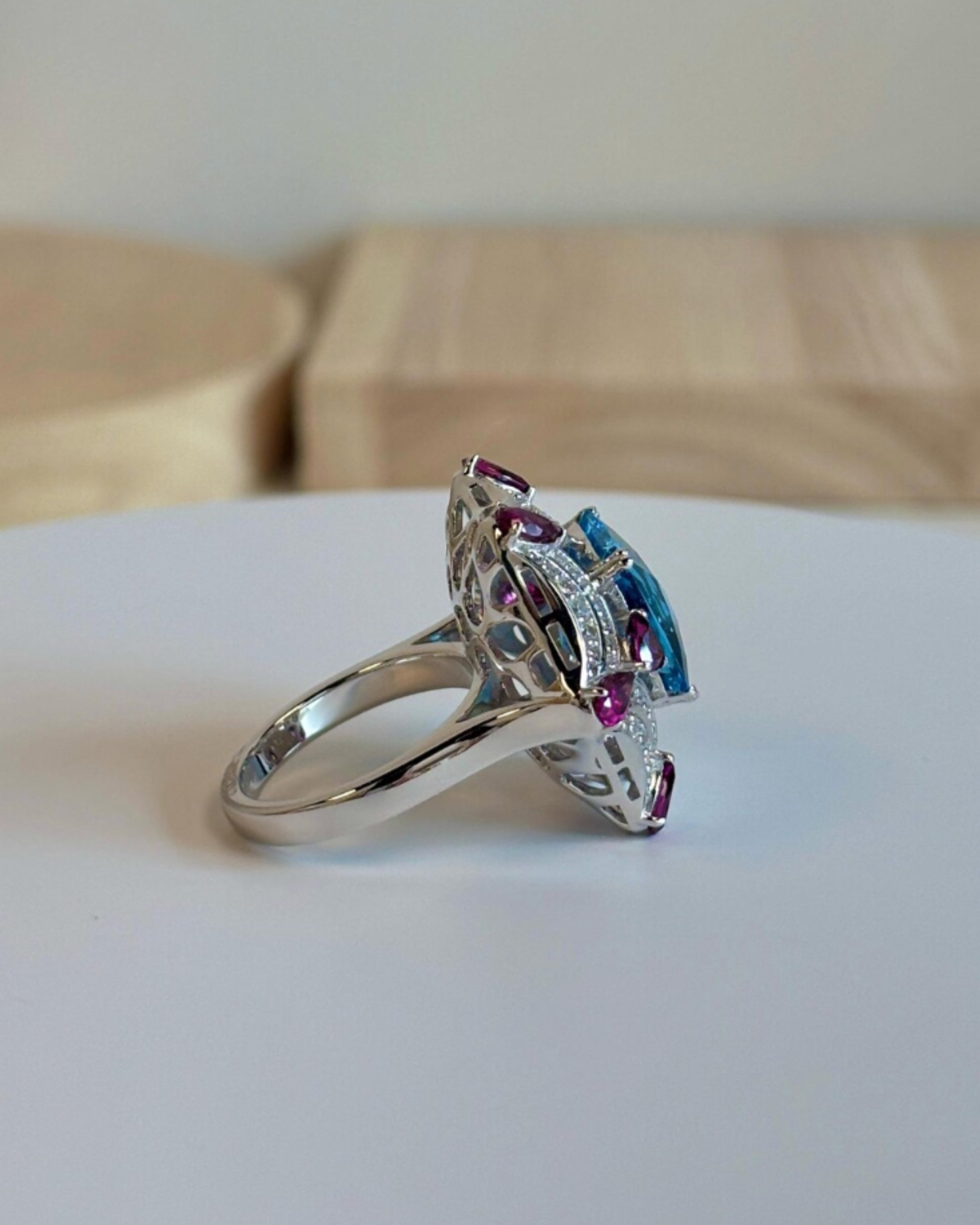 Swiss Blue Topaz & Rhodolite Silver Ring