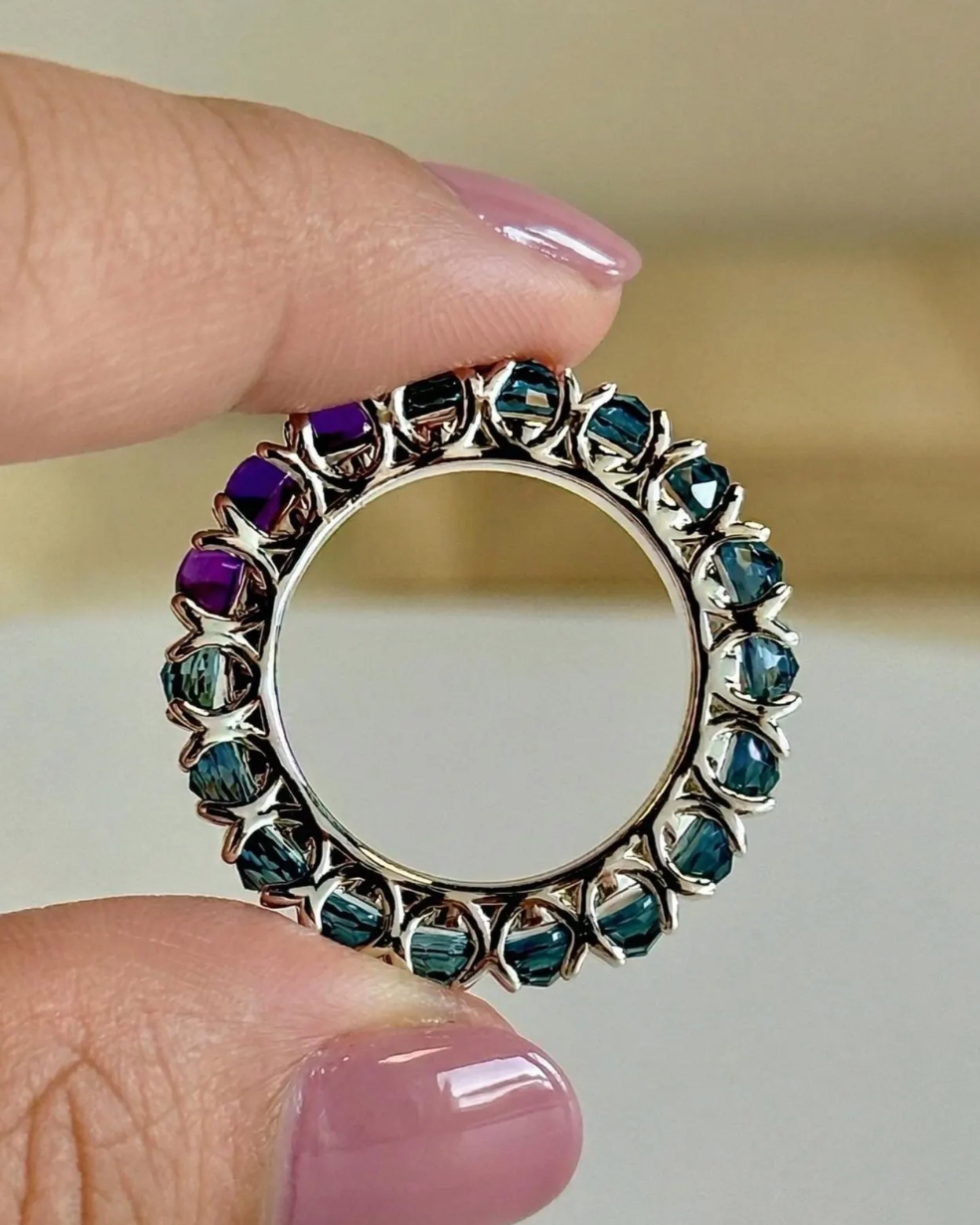 London Blue Topaz & Amethyst Eternity Band