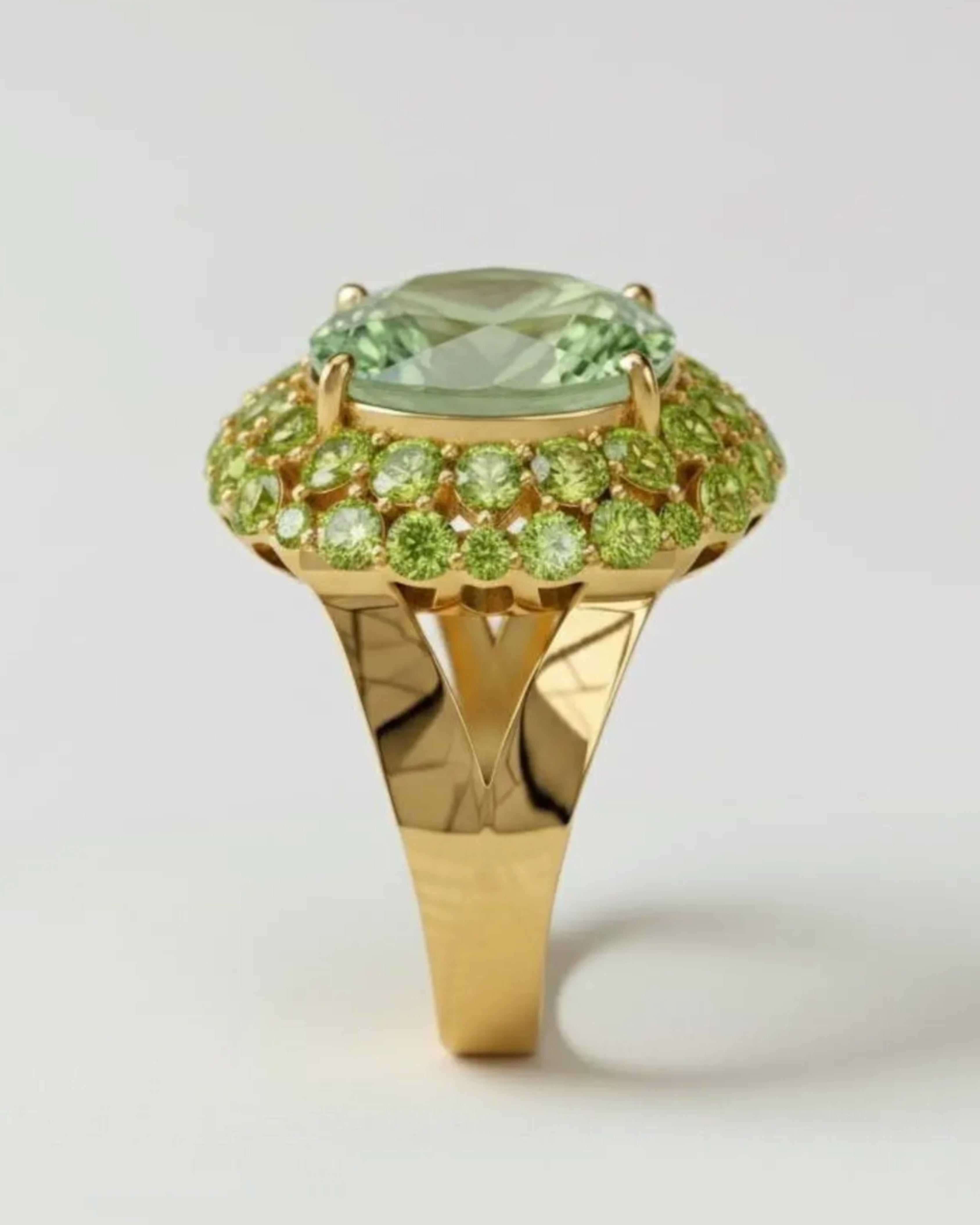 Green Amethyst & Peridot Gold Plated Ring