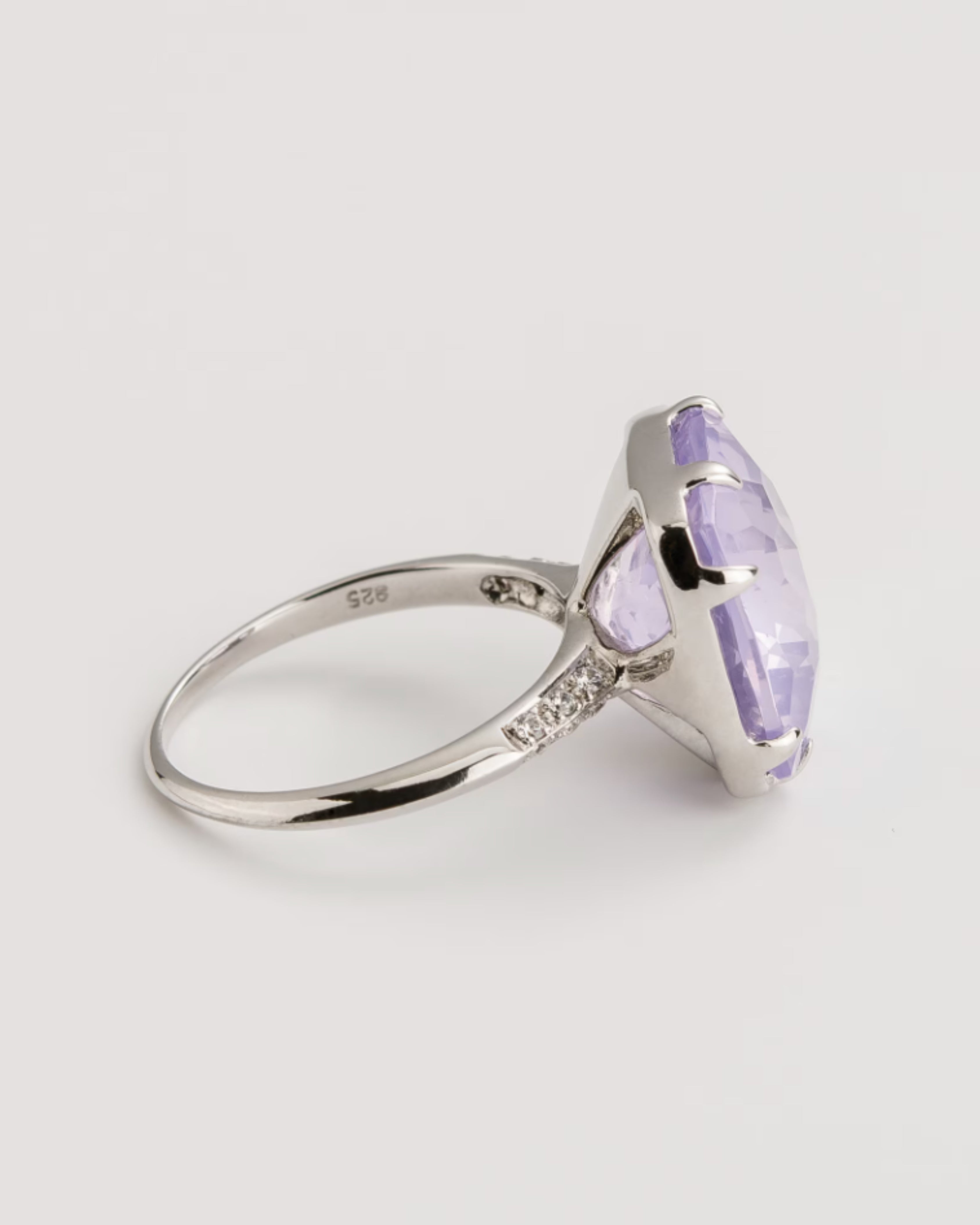 Lavender Quartz & White Topaz Silver Ring