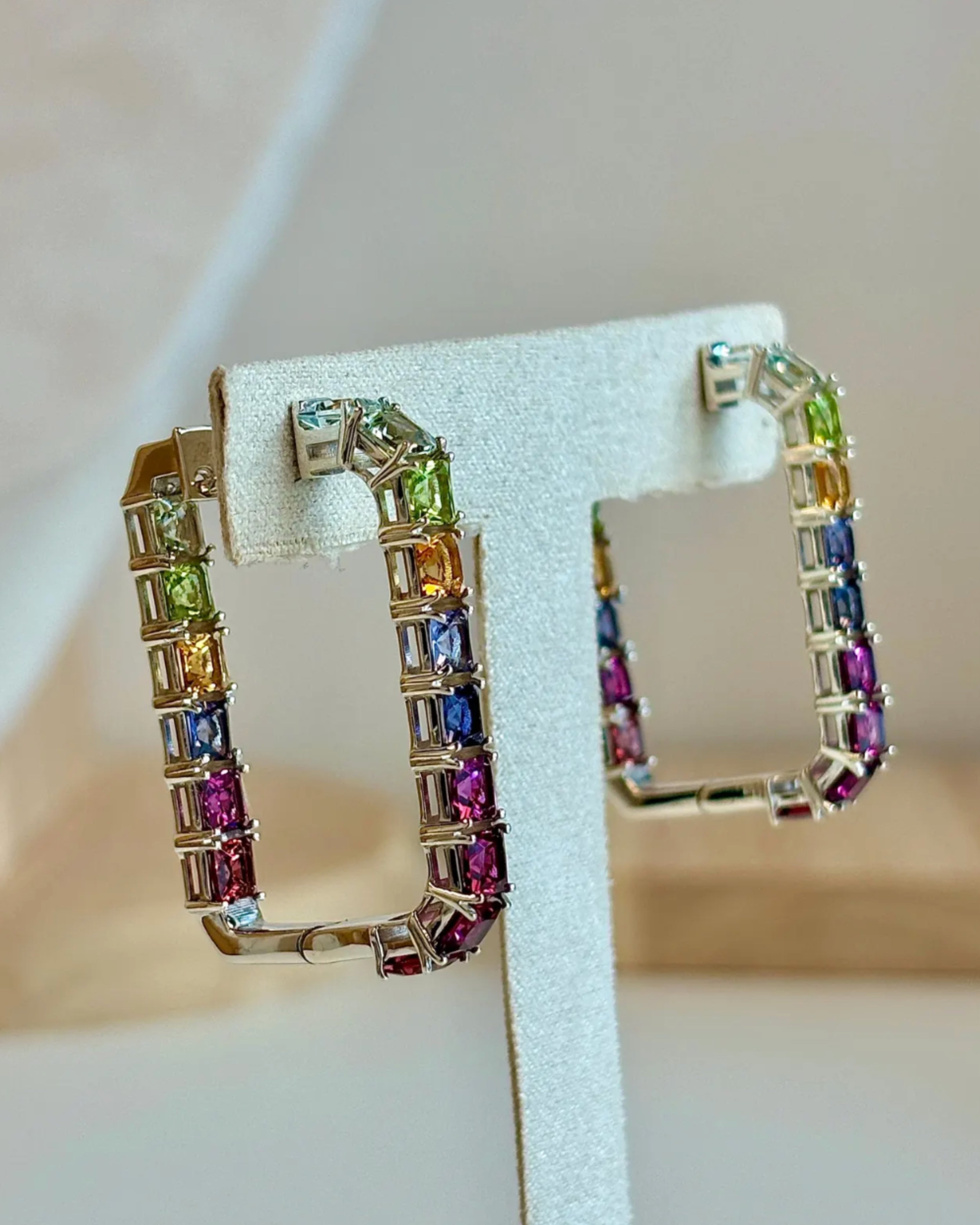 Rainbow Multi-Gemstone Silver Eternity Hoops