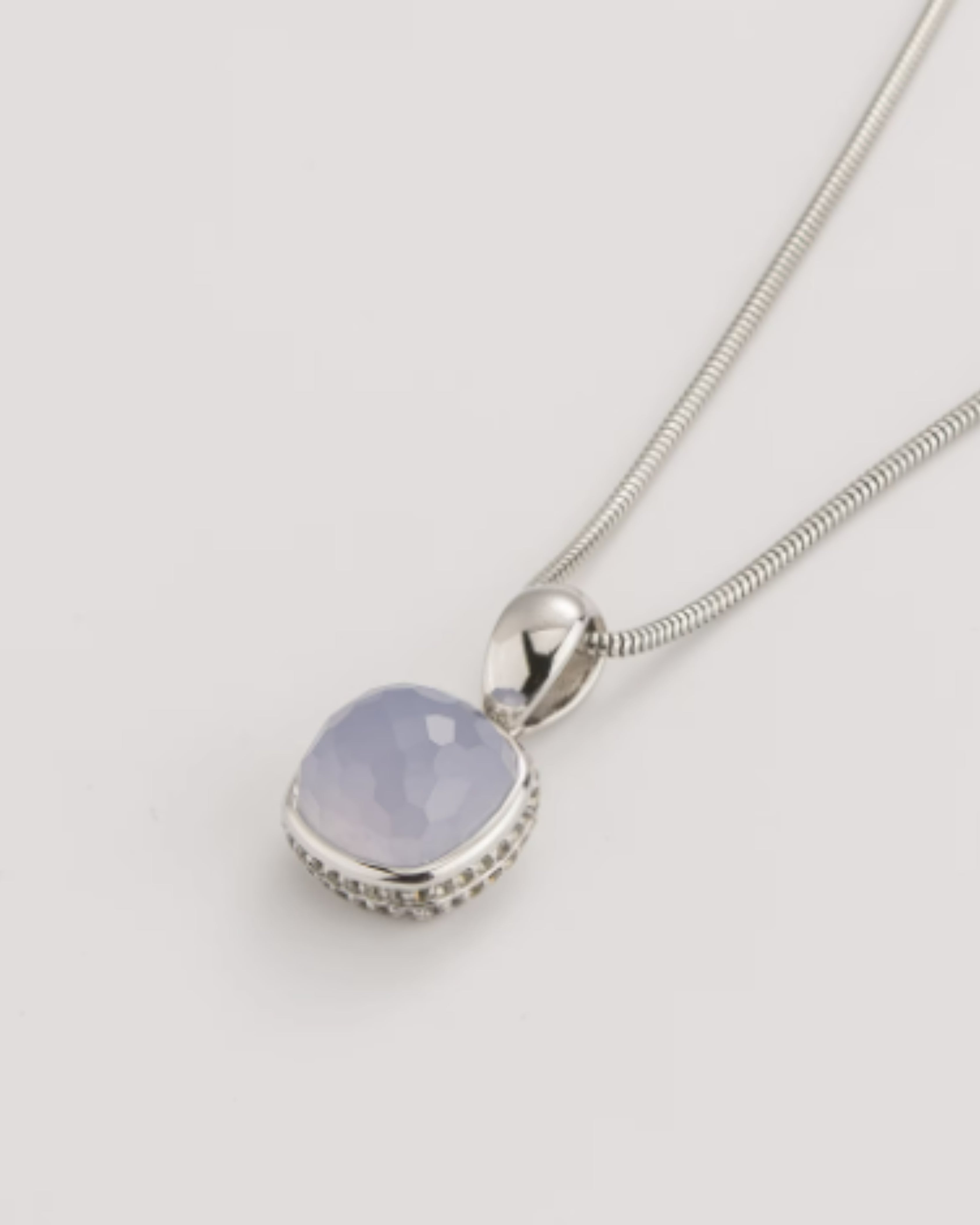 Blue Chalcedony & Topaz Halo Silver Necklace