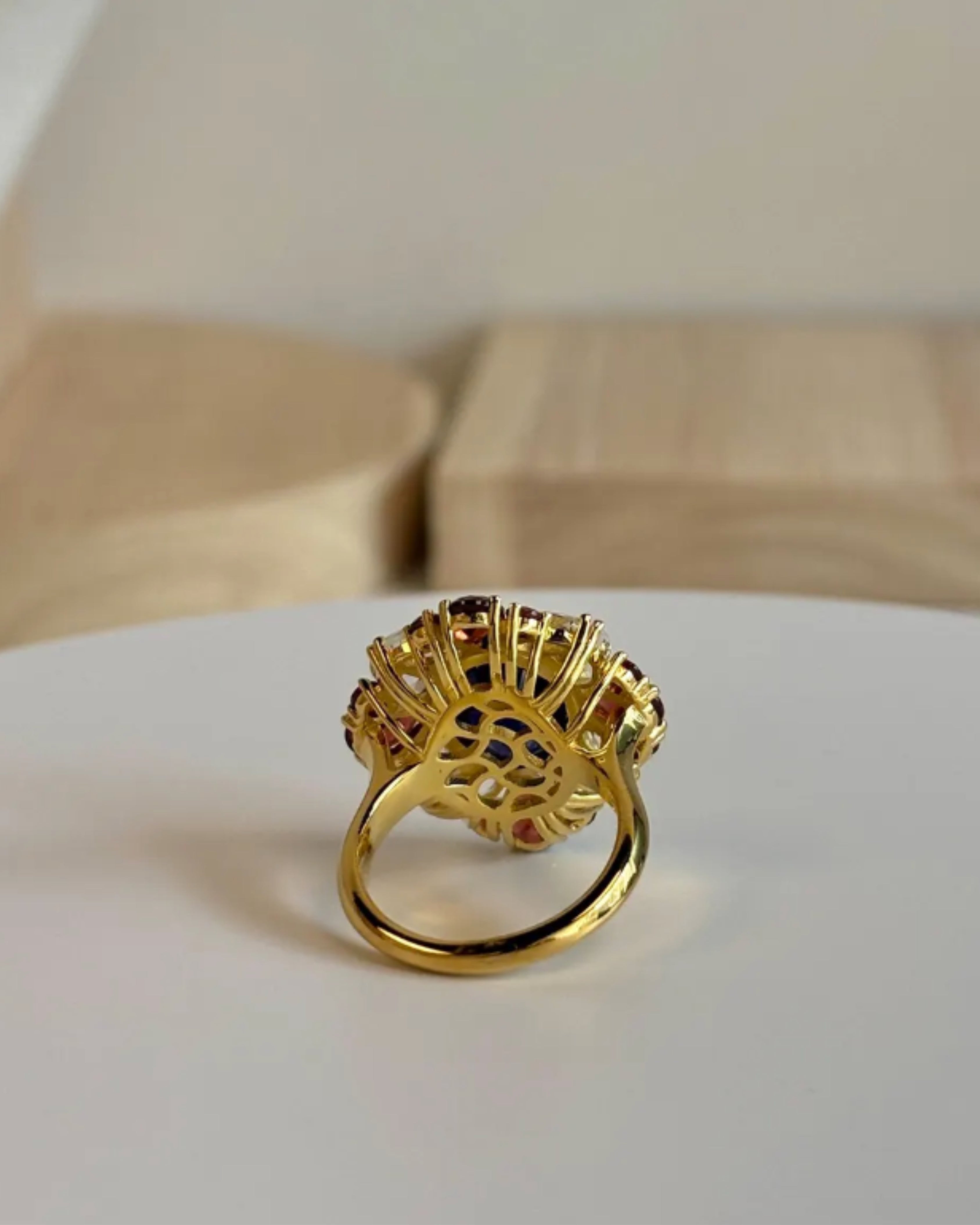 Vintage Sapphire & White Topaz Gold Plated Ring