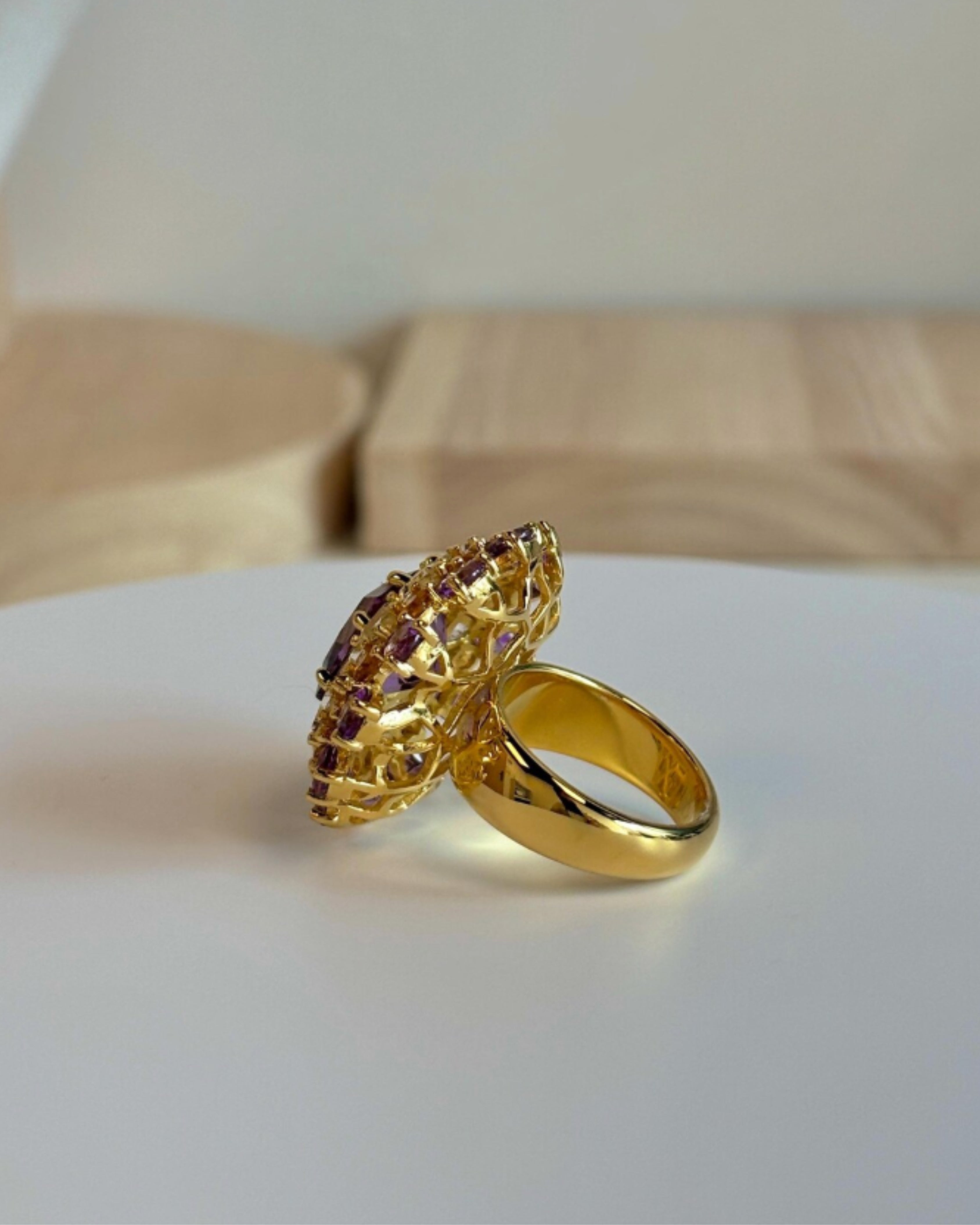 Majestic Amethyst & Citrine Gold Plated Ring