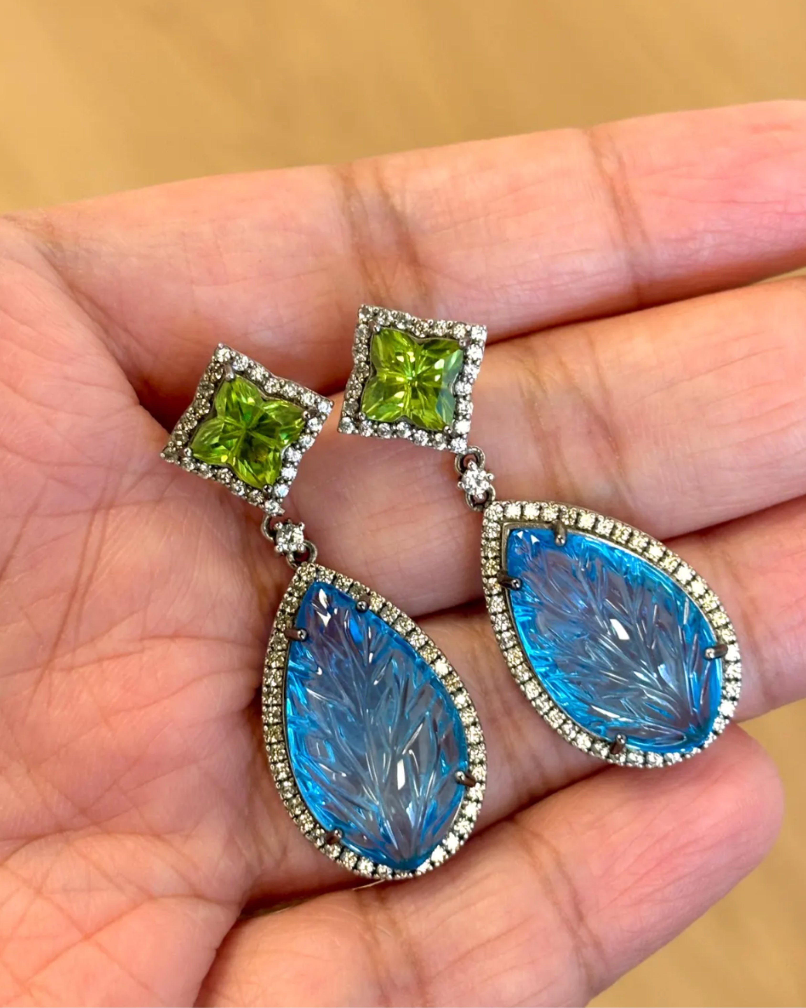 Swiss Blue Topaz & Peridot Silver Earrings
