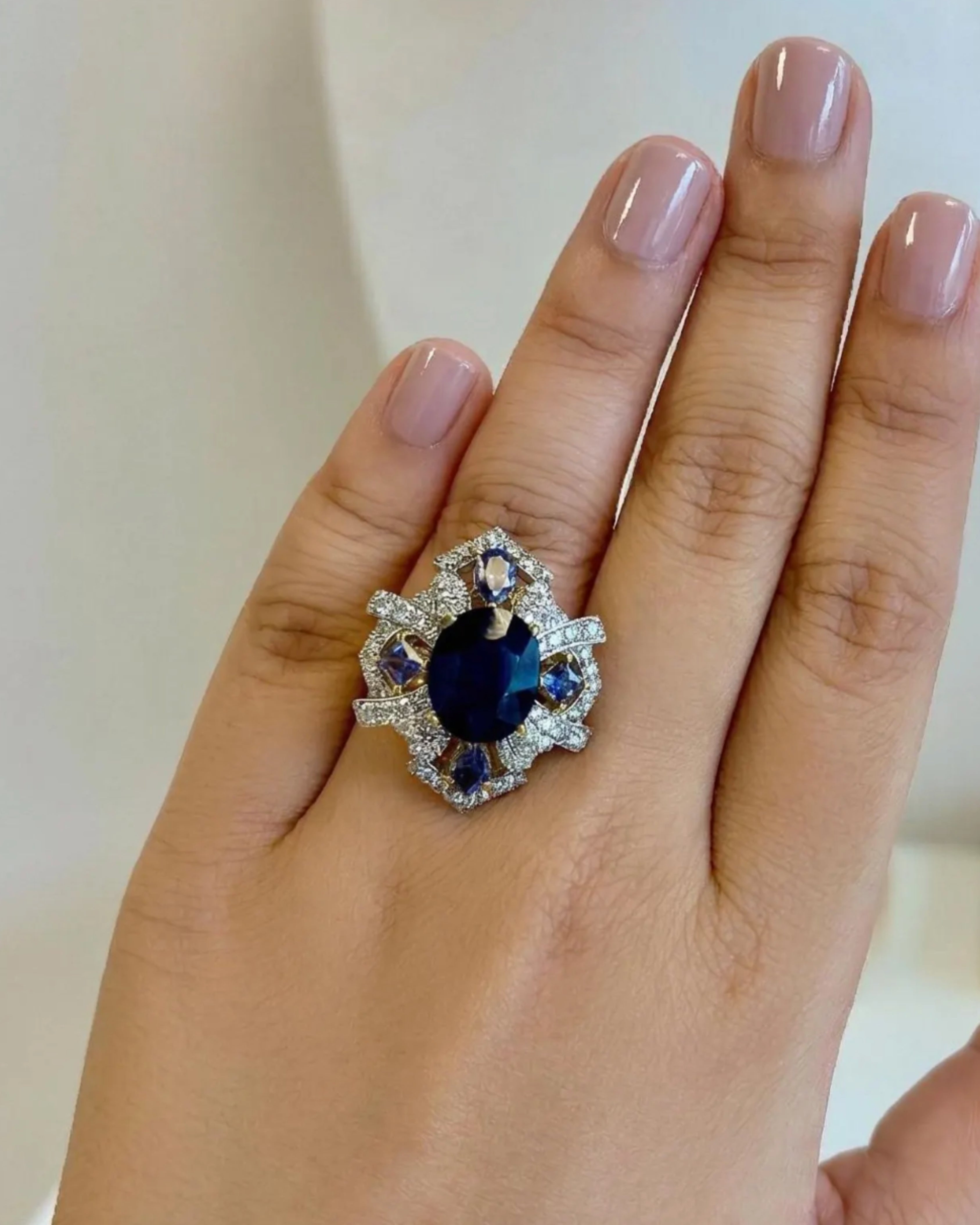 Art Deco Sapphire & Iolite Gold Plated Ring