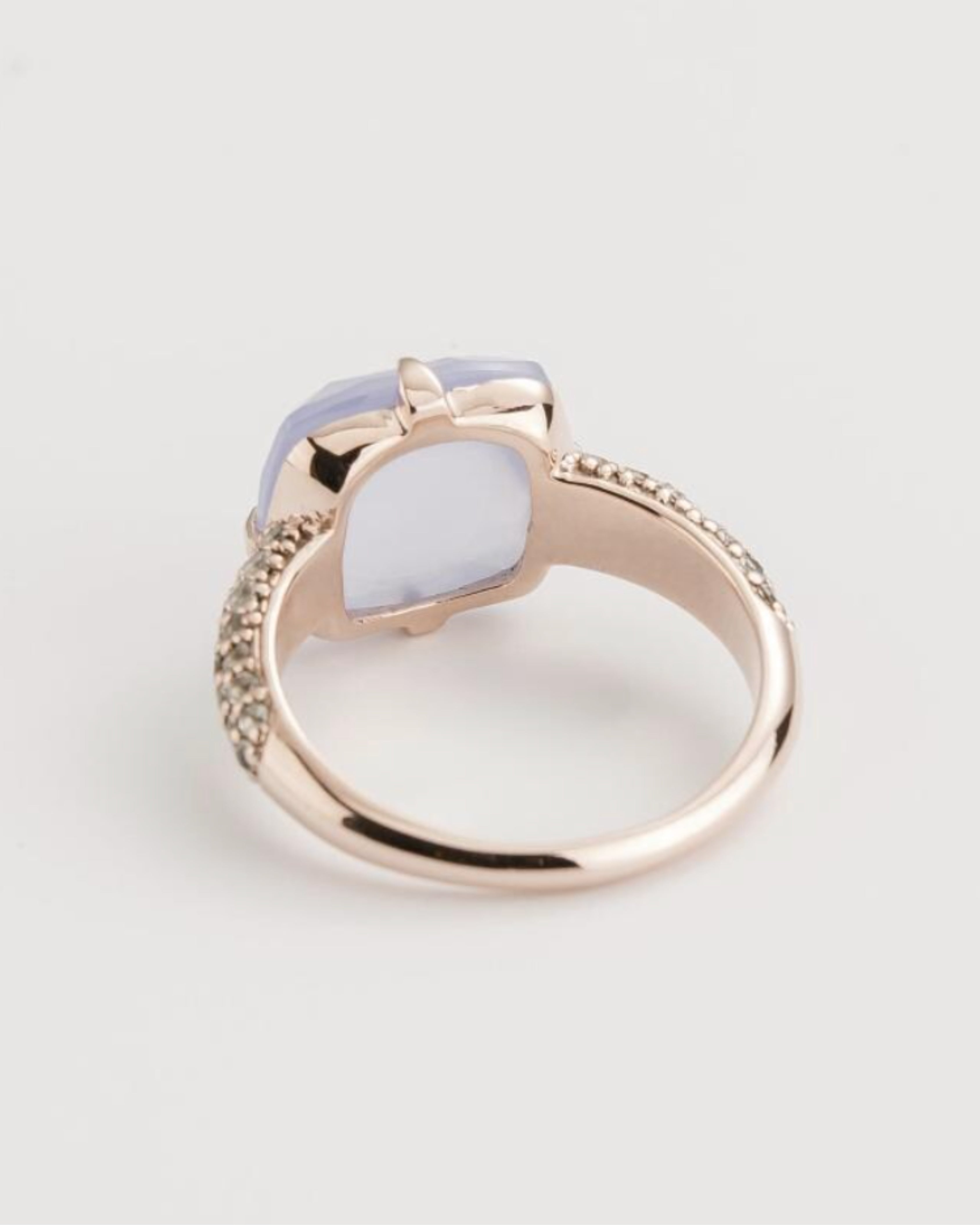 Classic Blue Chalcedony Rose Gold Plated Ring
