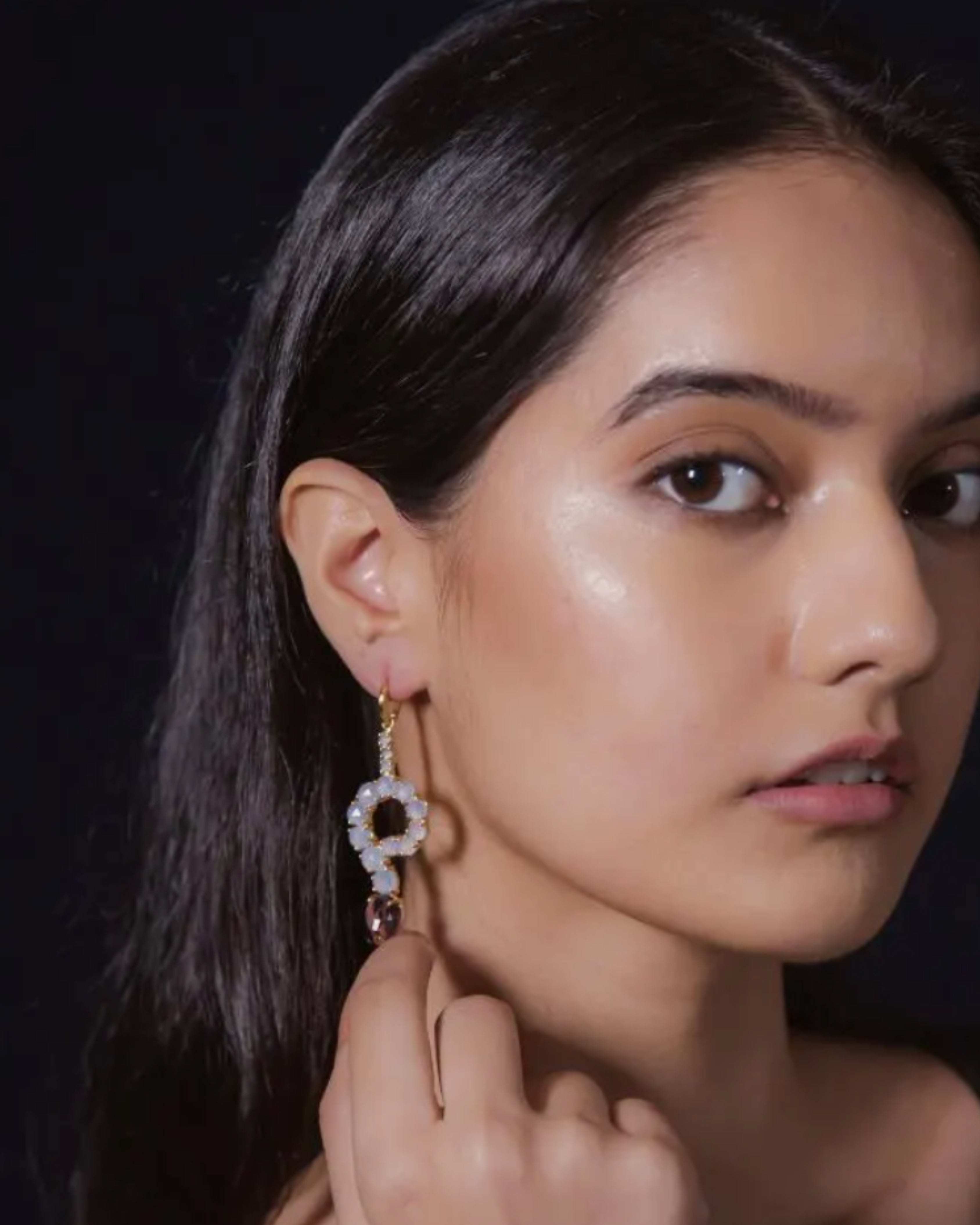 White Chalcedony & Amethyst Gold Plated Hoops
