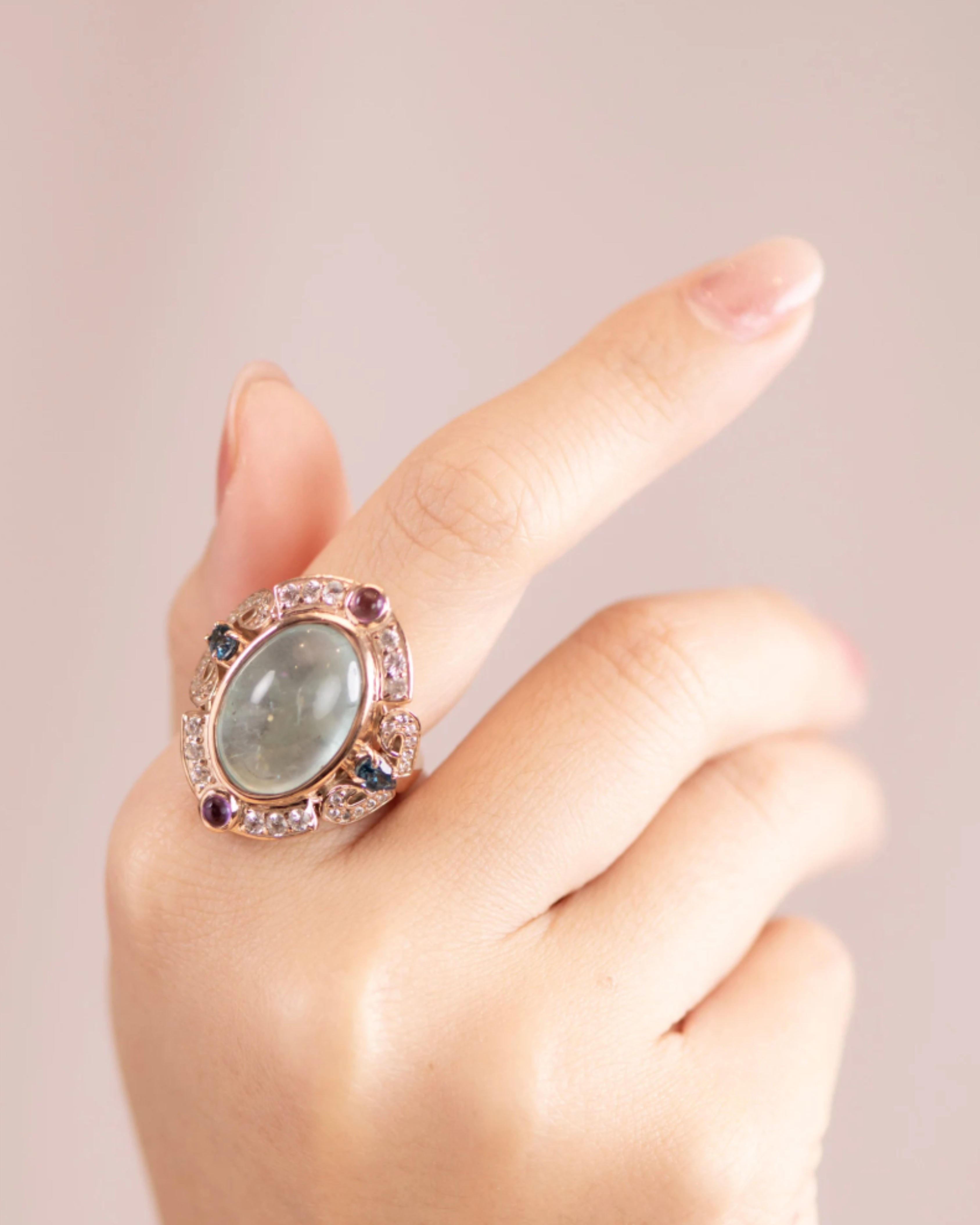 Aquamarine, Amethyst & Topaz Rose Gold Ring