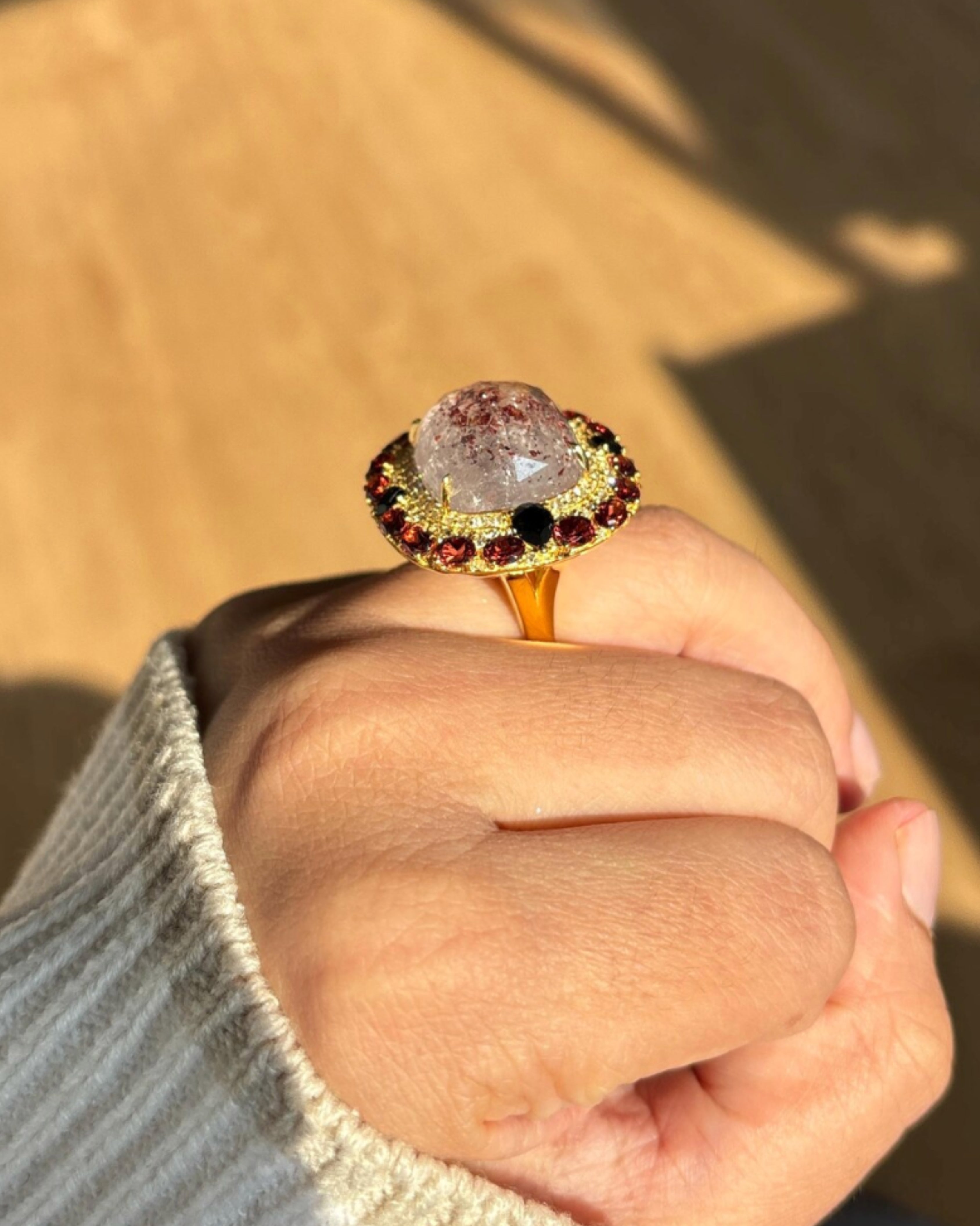 Strawberry Quartz & Garnet Gold Plated Ring