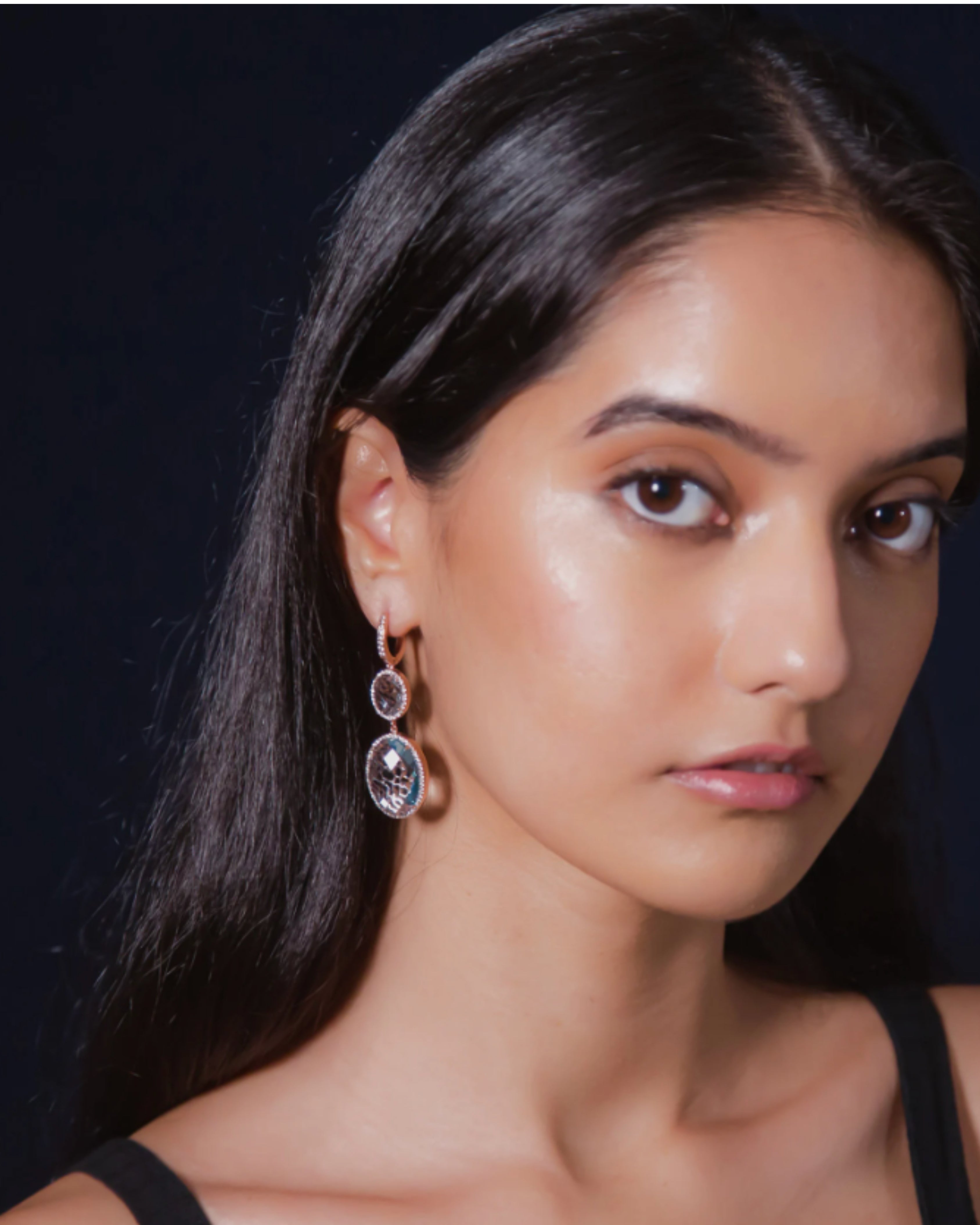 Sky Blue Topaz Rose Gold Plated Filigree Earrings