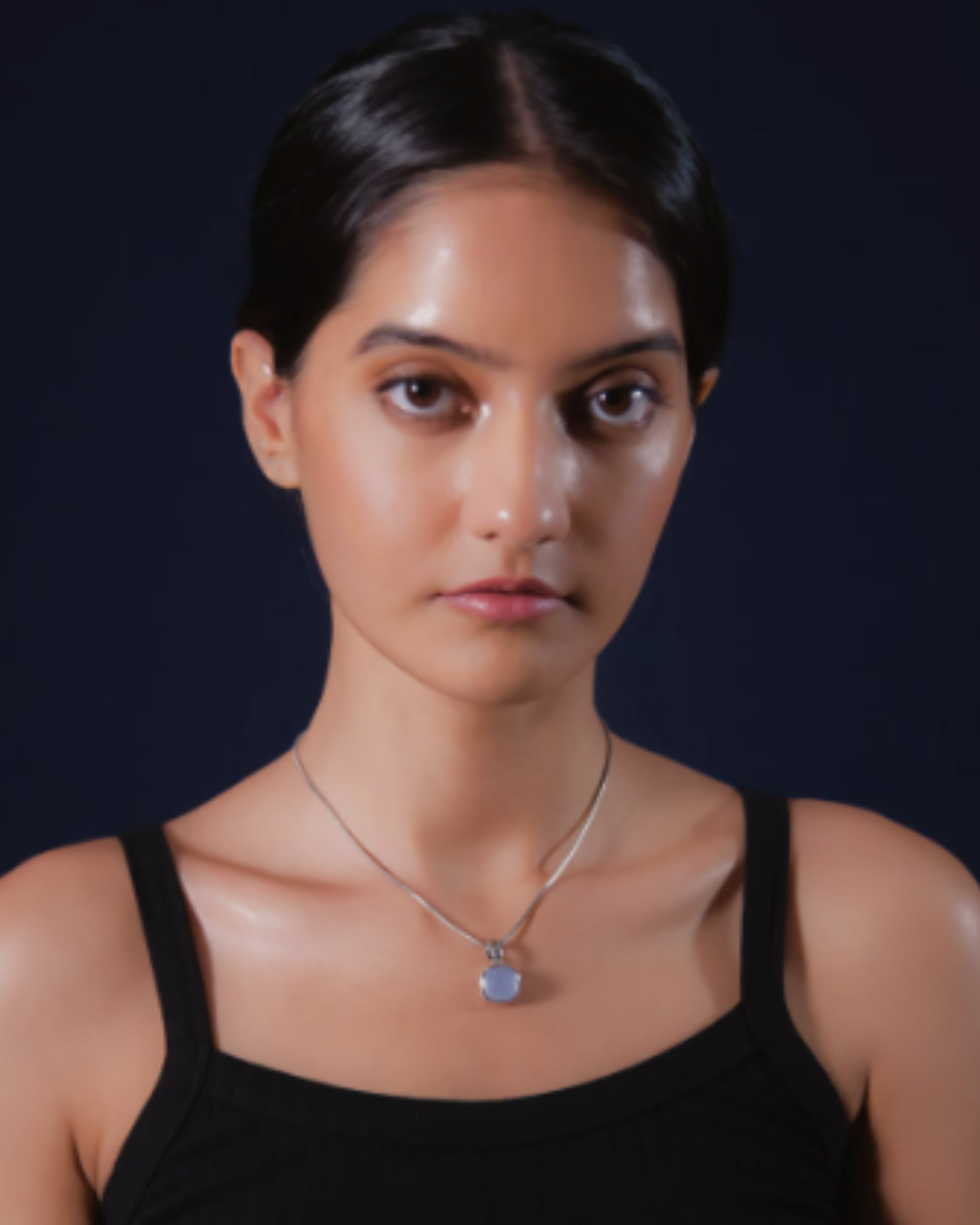Blue Chalcedony & Topaz Halo Silver Necklace