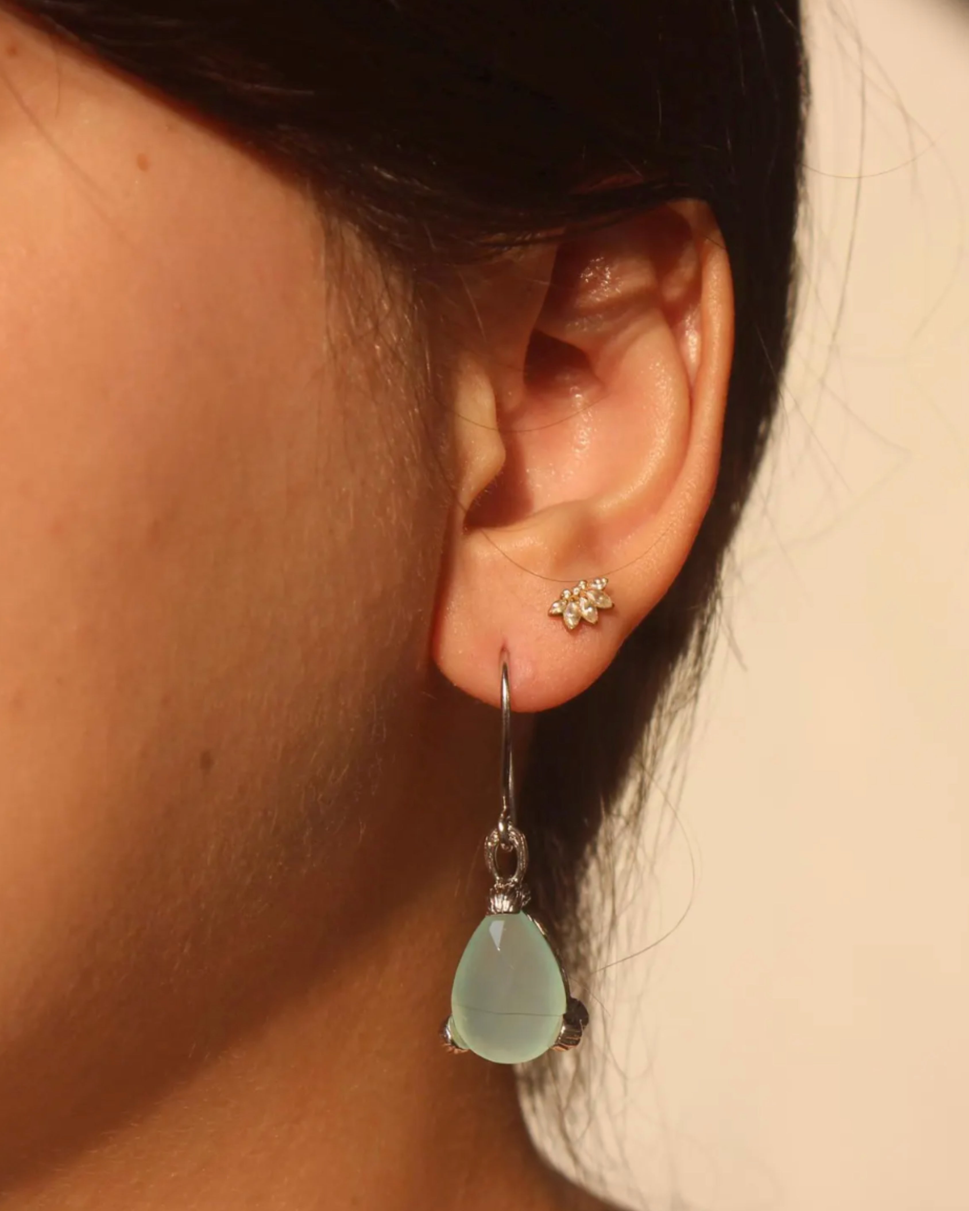 Serene Prehnite Chalcedony Silver Drops