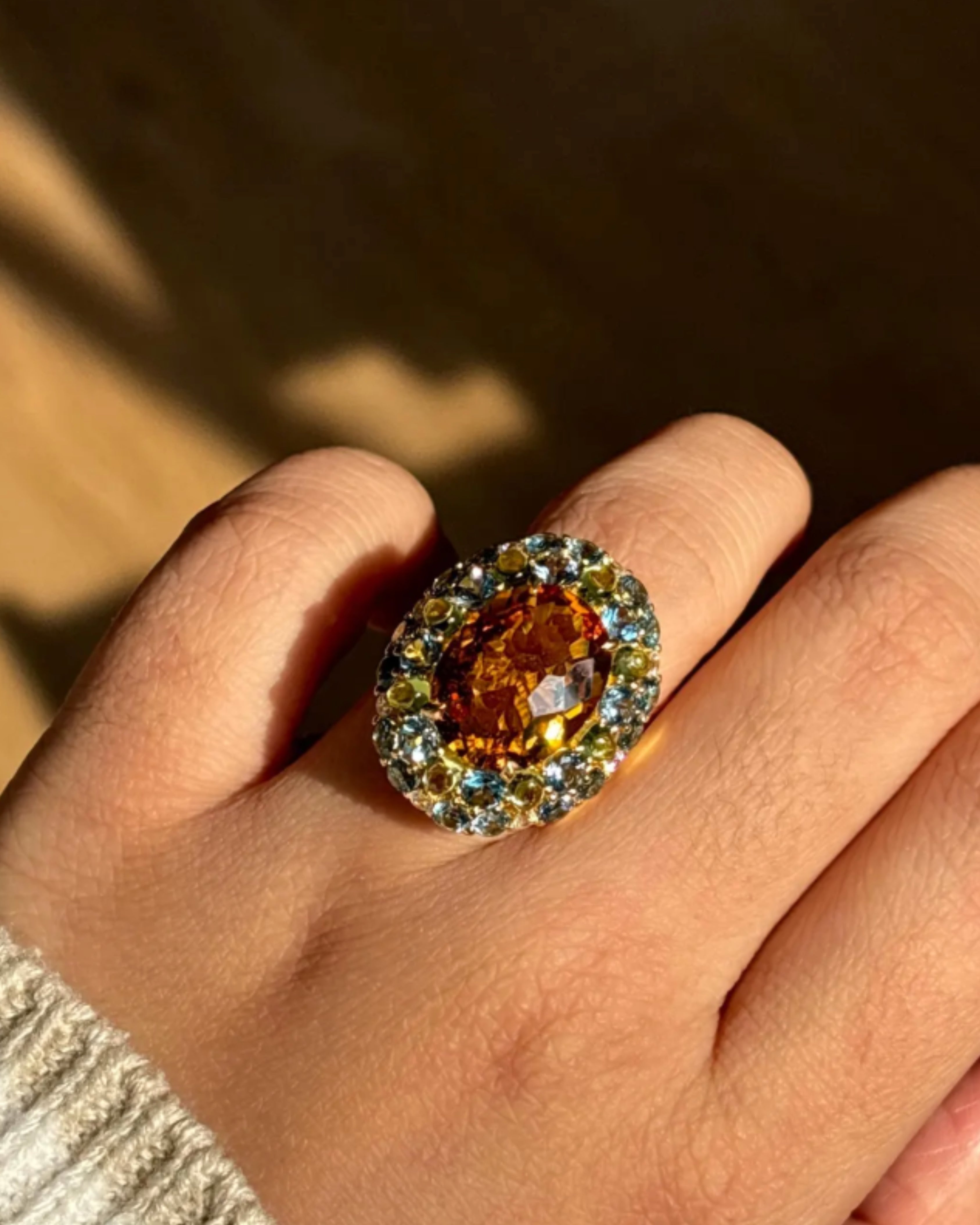 Citrine & Peridot Yellow Gold Plated Ring