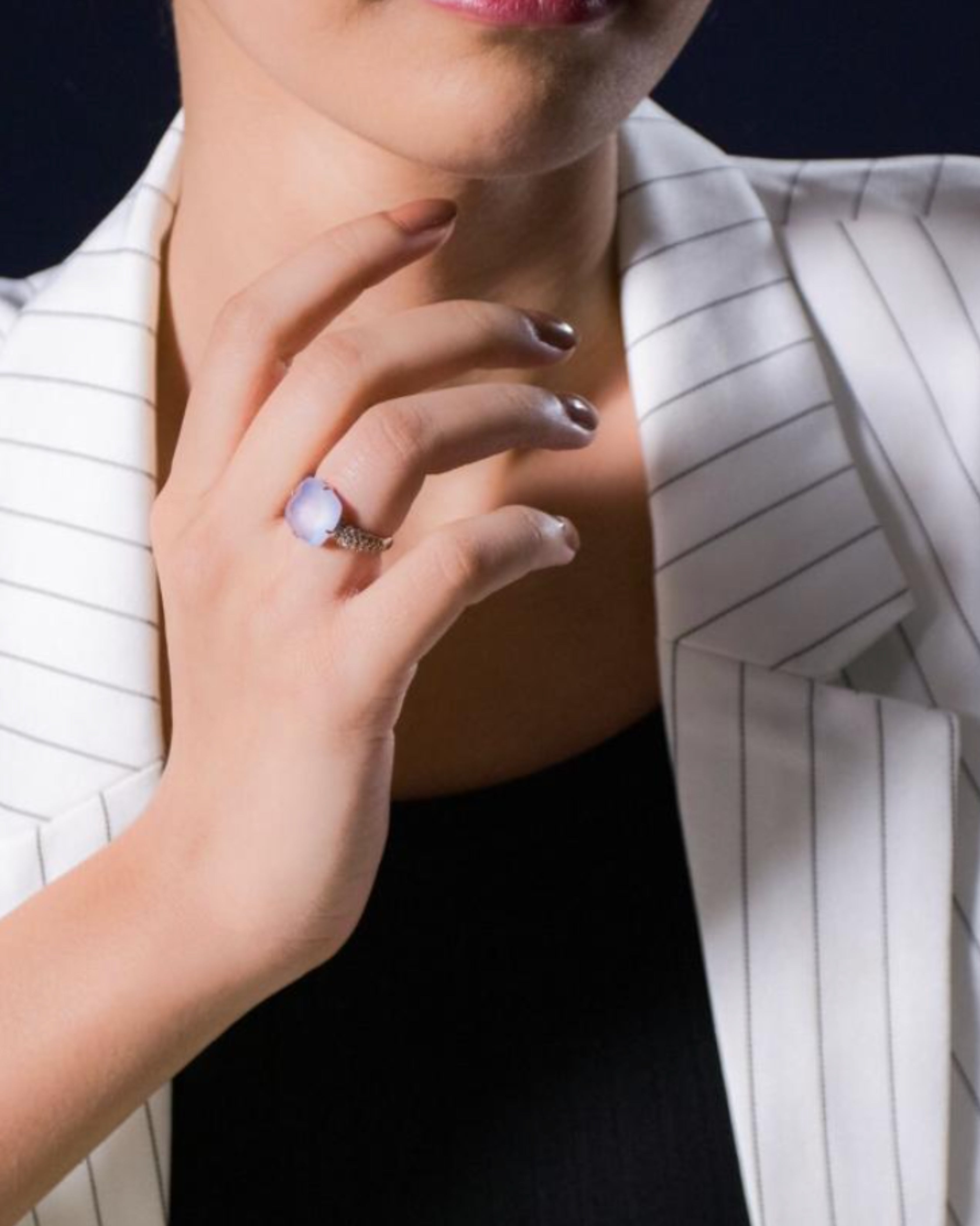 Classic Blue Chalcedony Rose Gold Plated Ring