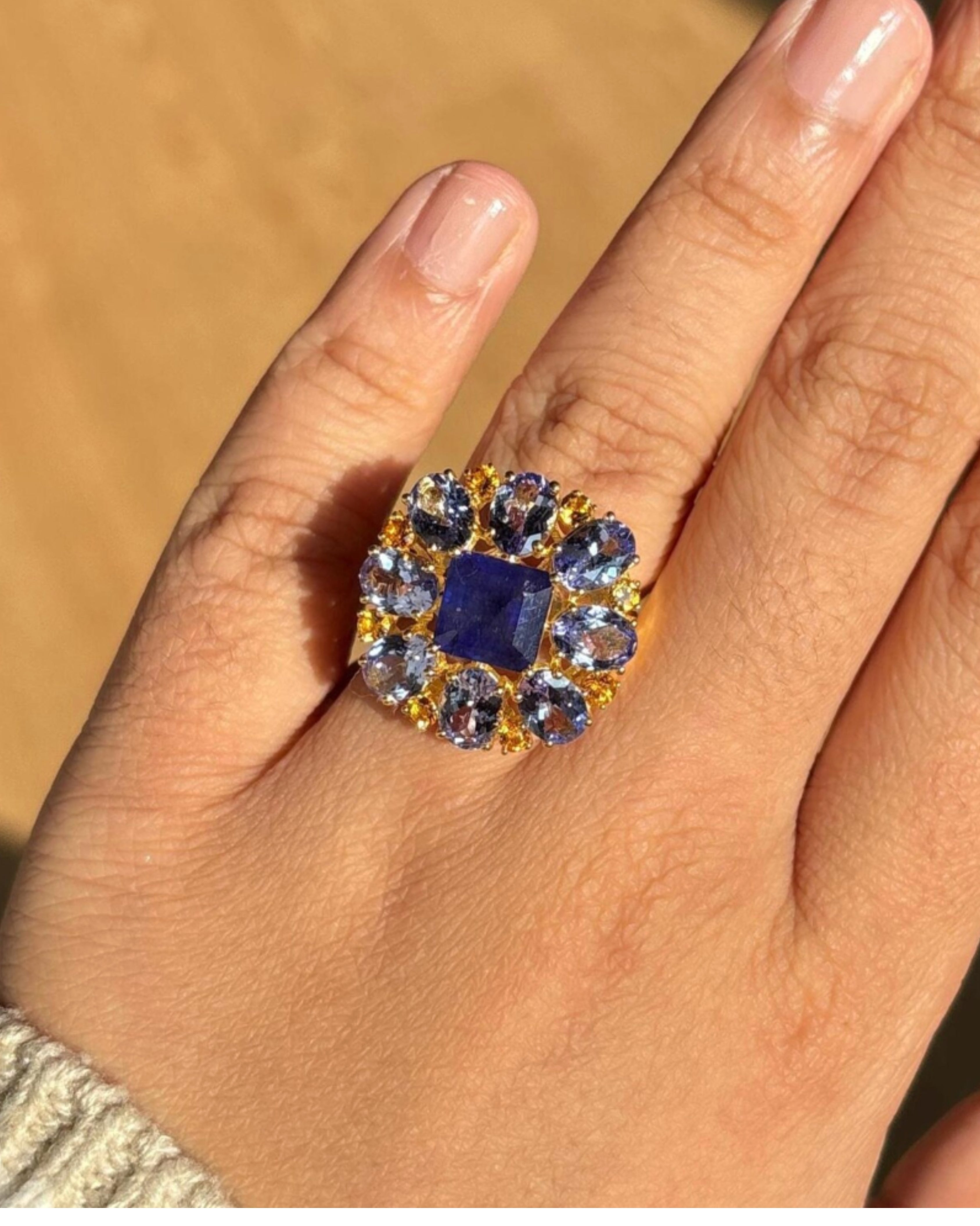 Sapphire, Tanzanite & Citrine Gold Plated Ring