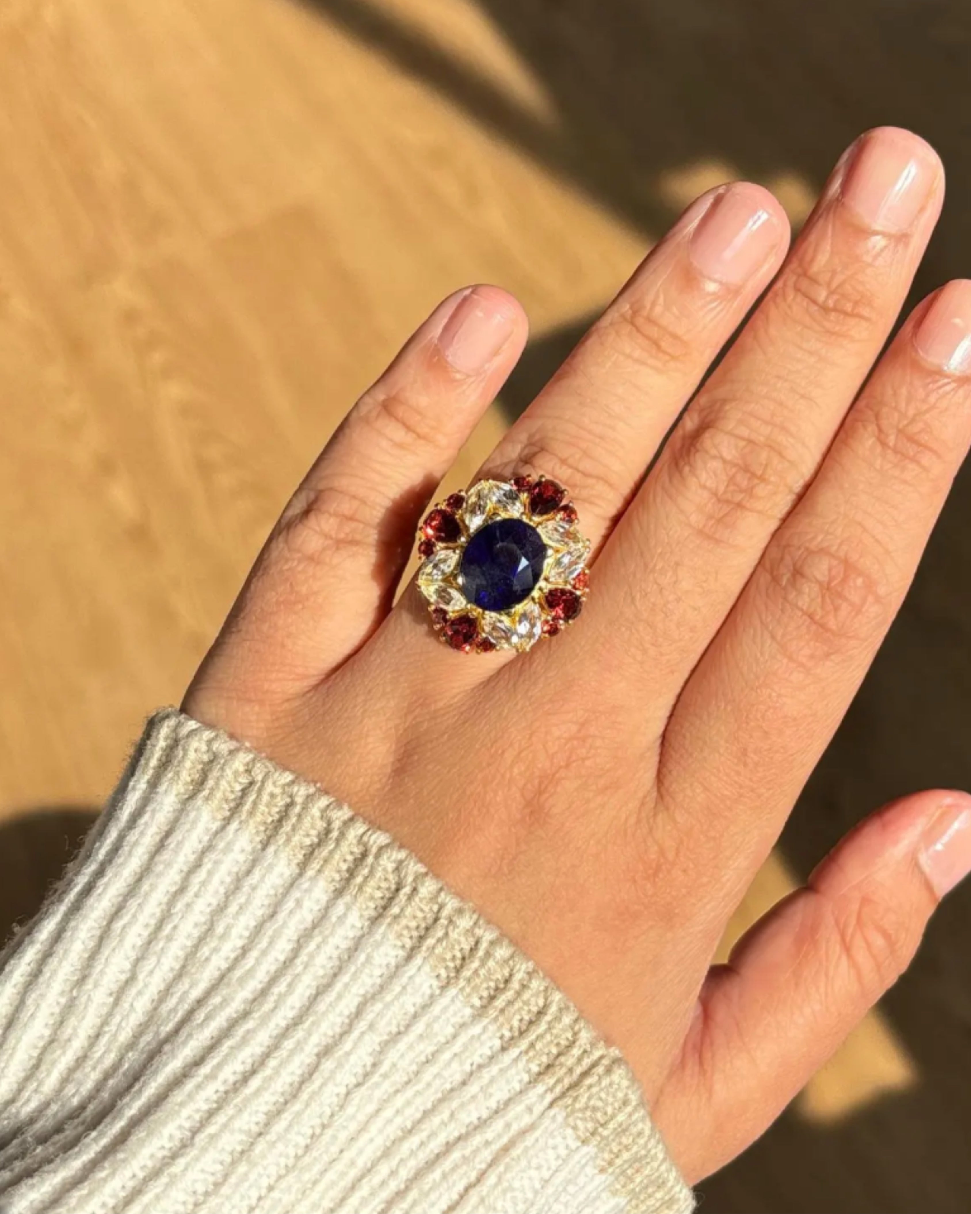 Vintage Sapphire & White Topaz Gold Plated Ring