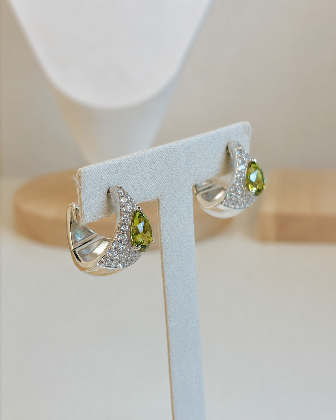 Art Deco Peridot & White Zircon Drop Earrings