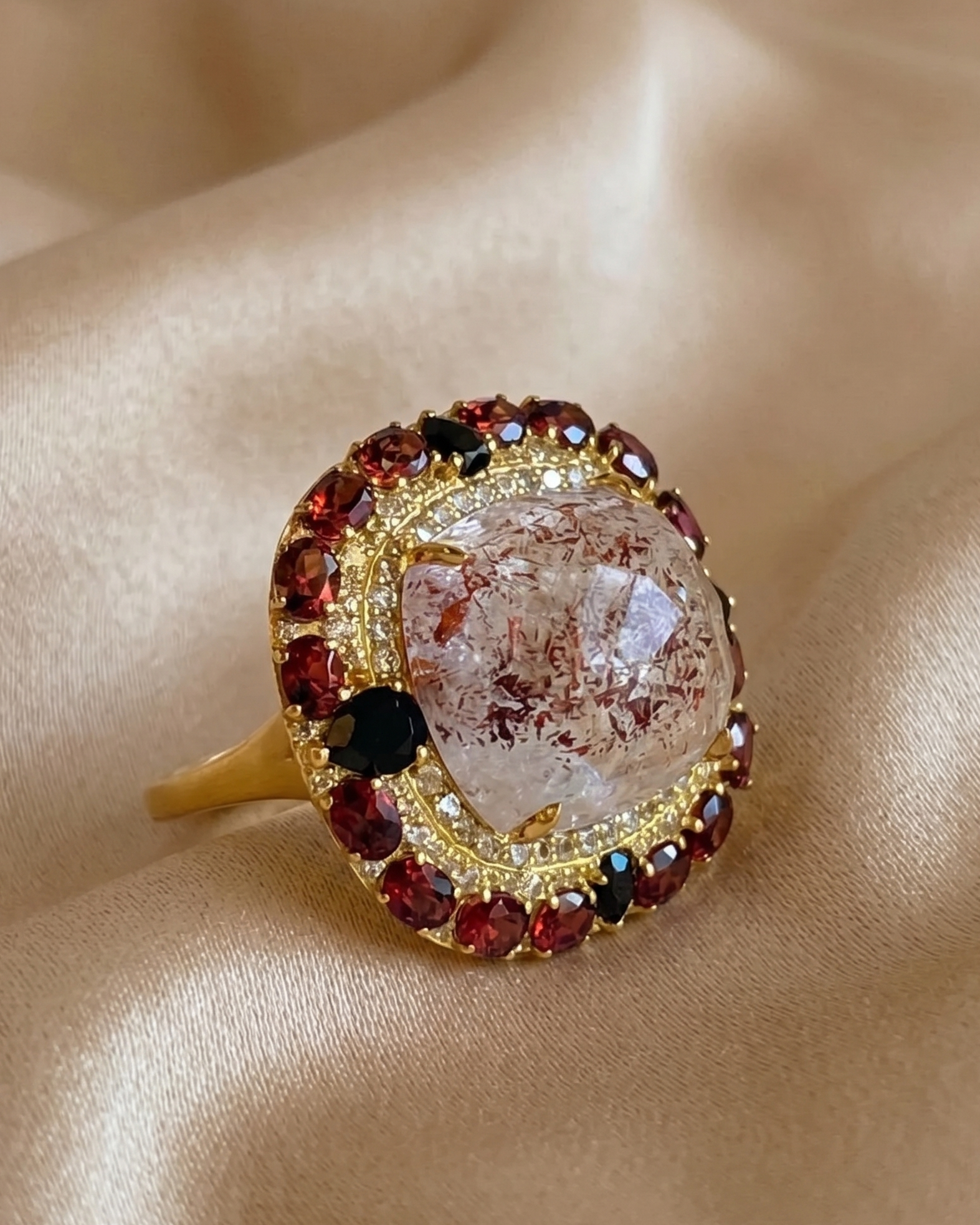 Strawberry Quartz & Garnet Gold Plated Ring