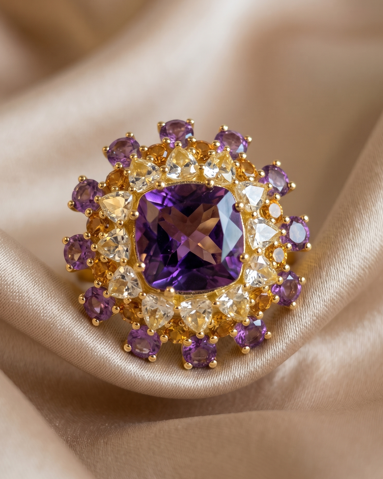 Majestic Amethyst & Citrine Gold Plated Ring