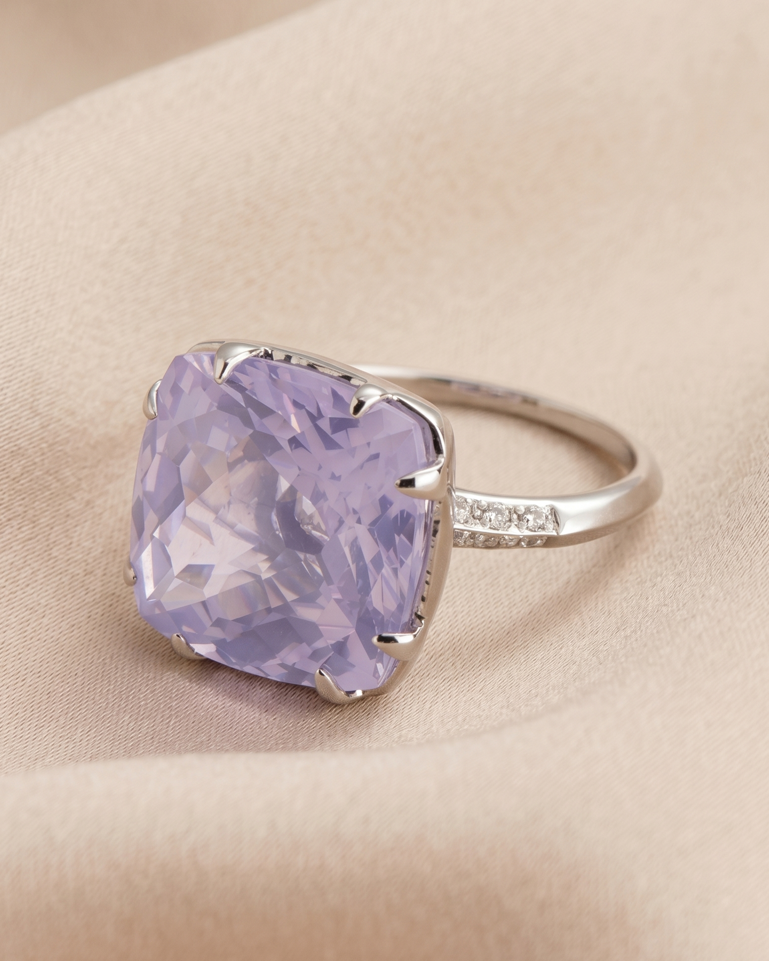 Lavender Quartz & White Topaz Silver Ring
