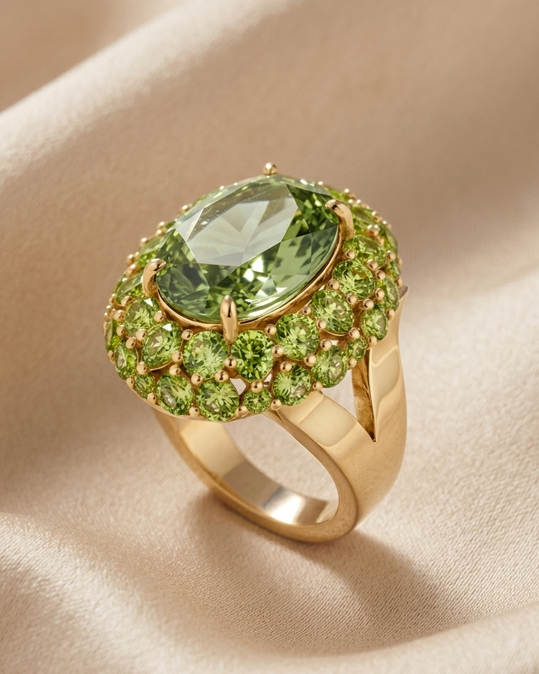 Green Amethyst & Peridot Gold Plated Ring