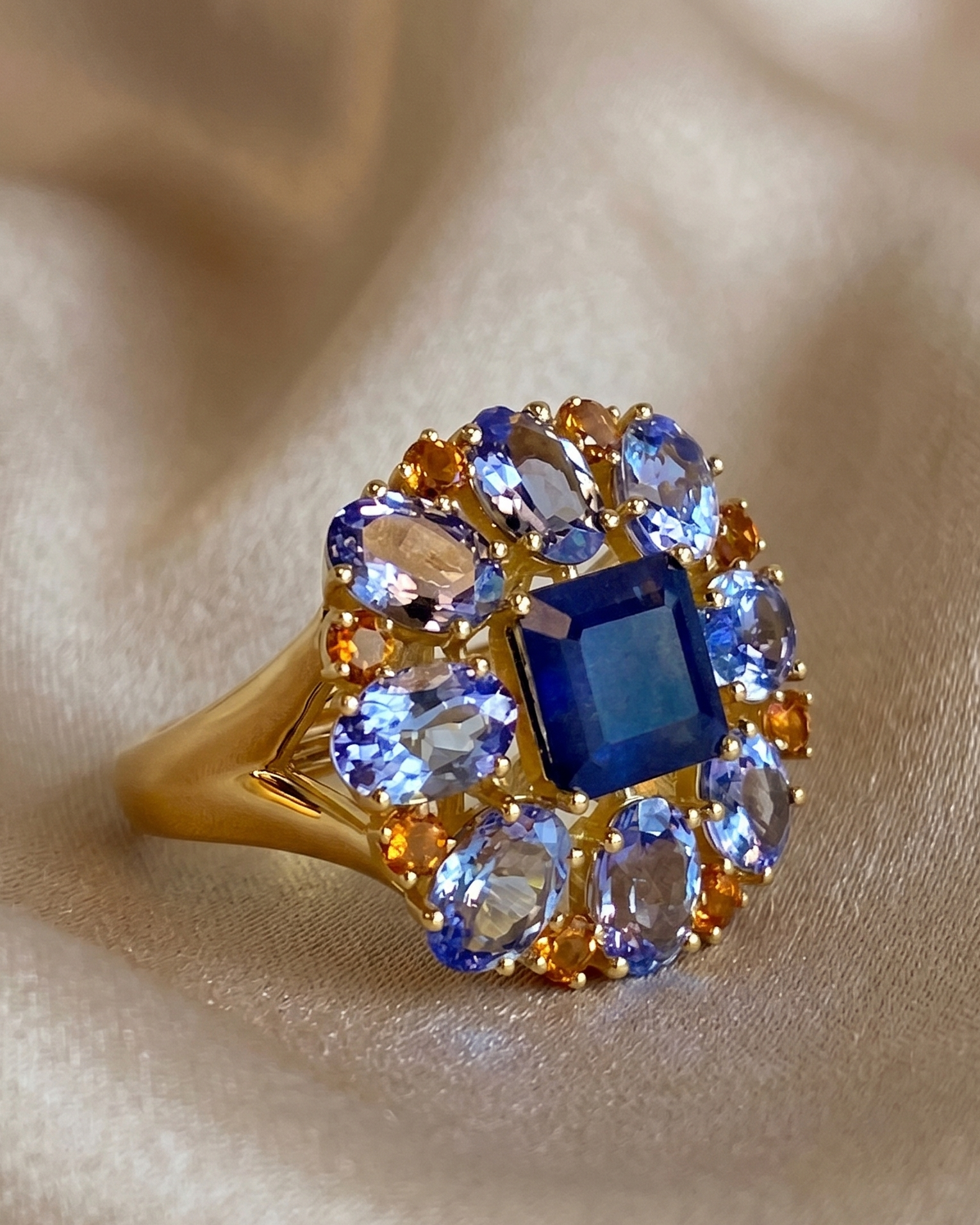 Sapphire, Tanzanite & Citrine Gold Plated Ring