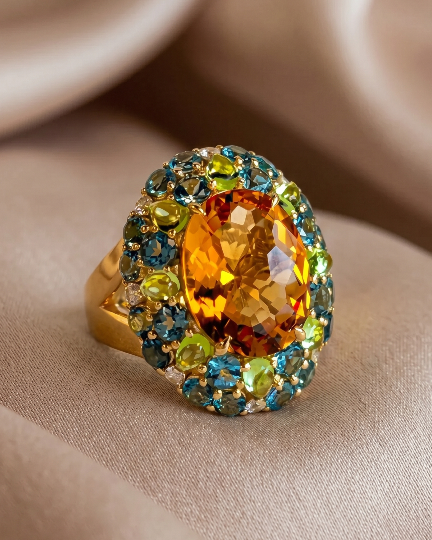 Citrine & Peridot Yellow Gold Plated Ring